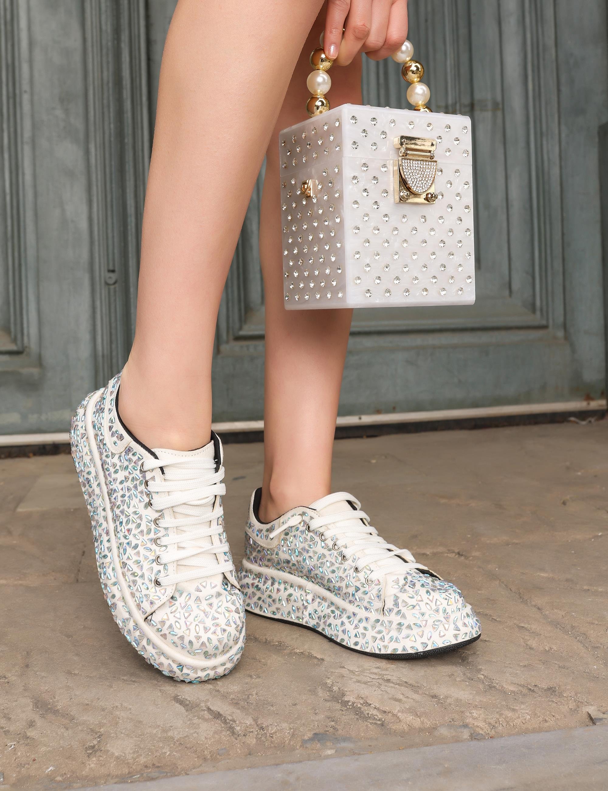 Reny Taşlı Spor Ayakkabı Beyaz - KADIN AYAKKABI