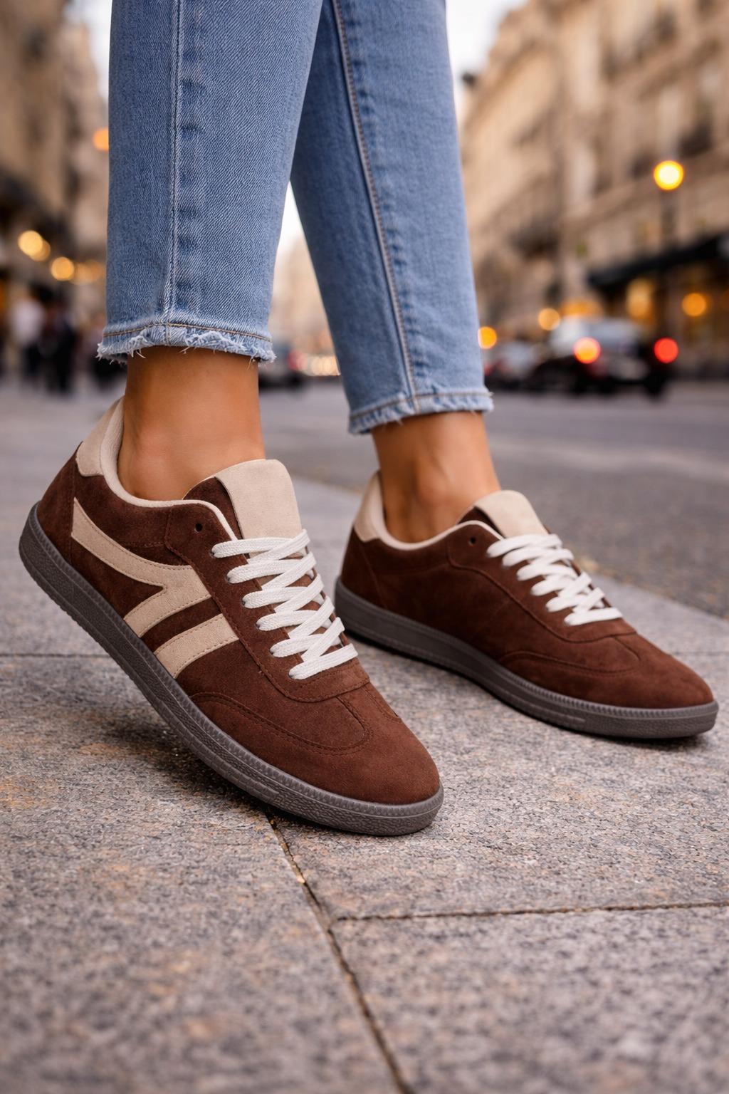 Retro Street Süet Spor Ayakkabı Taba - 