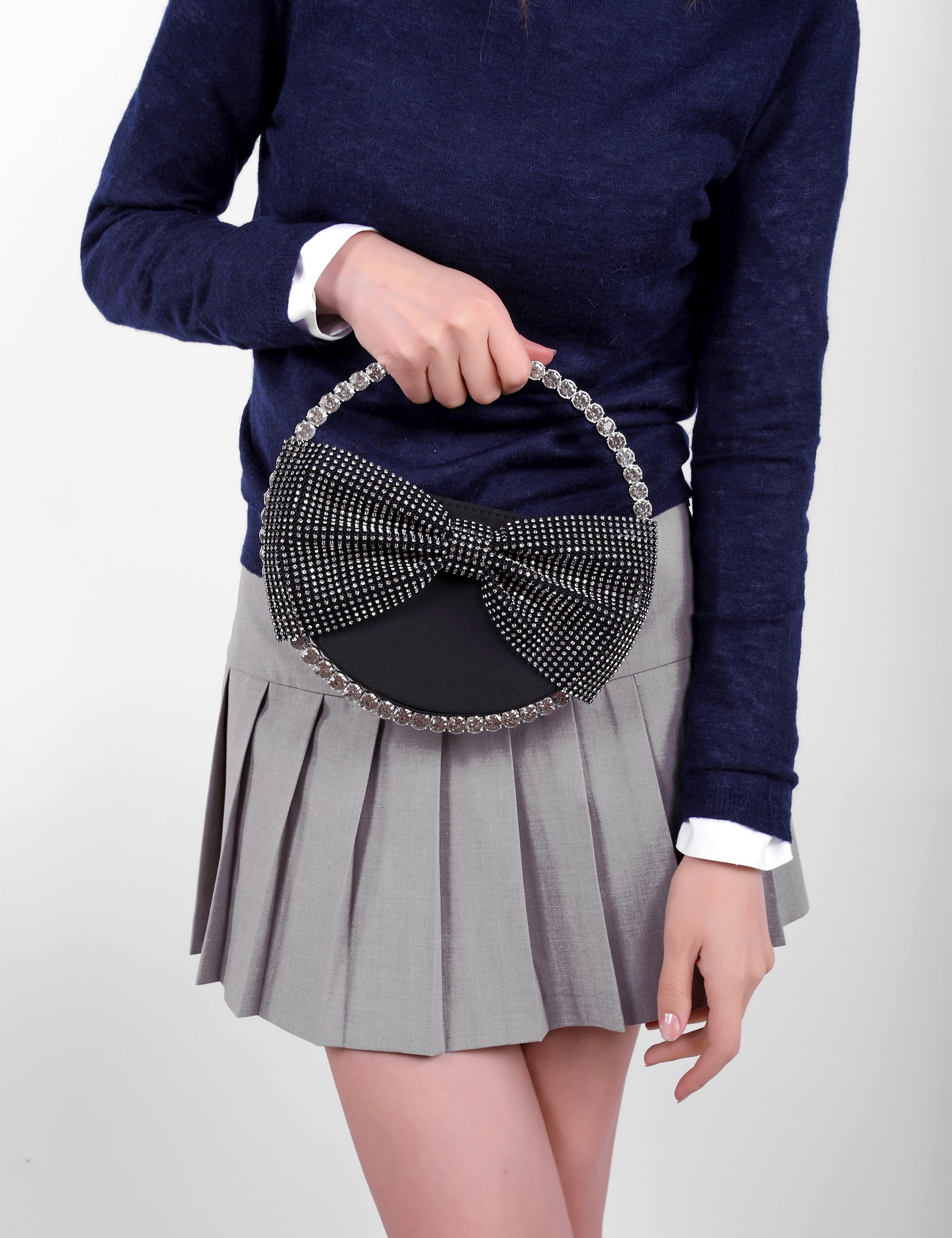 Ribbon Kristal Taşlı Çanta Siyah - ÇANTA