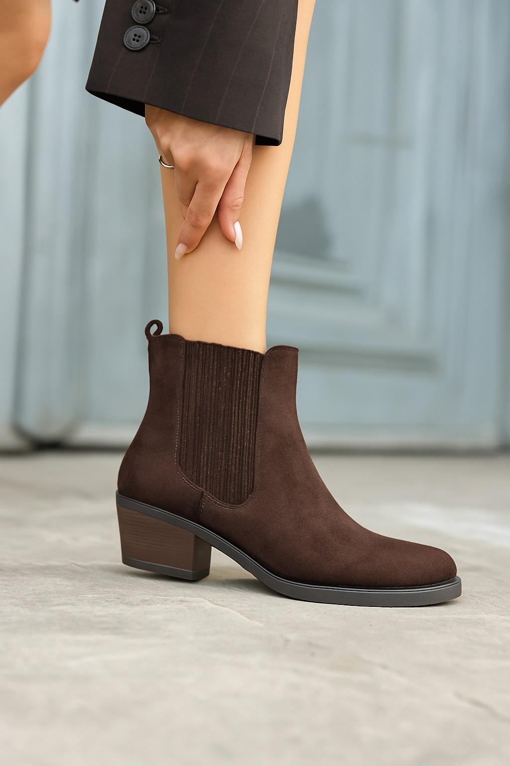 Riga Hakiki Süet Bot Kahverengi - KADIN AYAKKABI