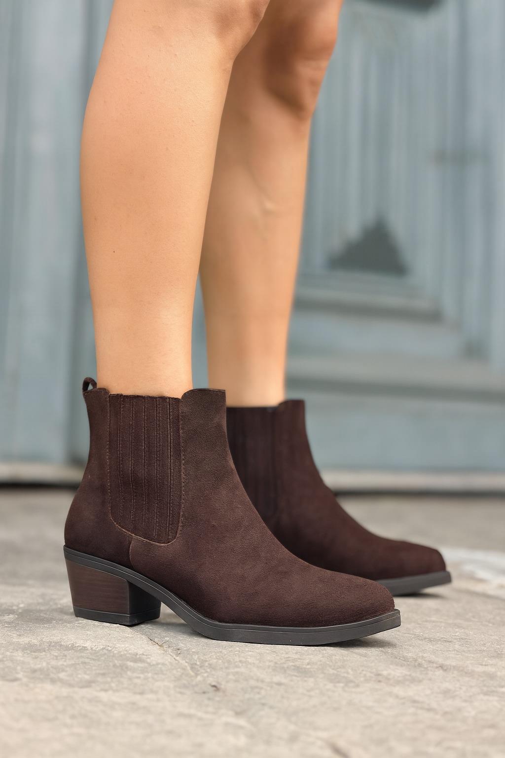 Riga Hakiki Süet Bot Kahverengi - KADIN AYAKKABI