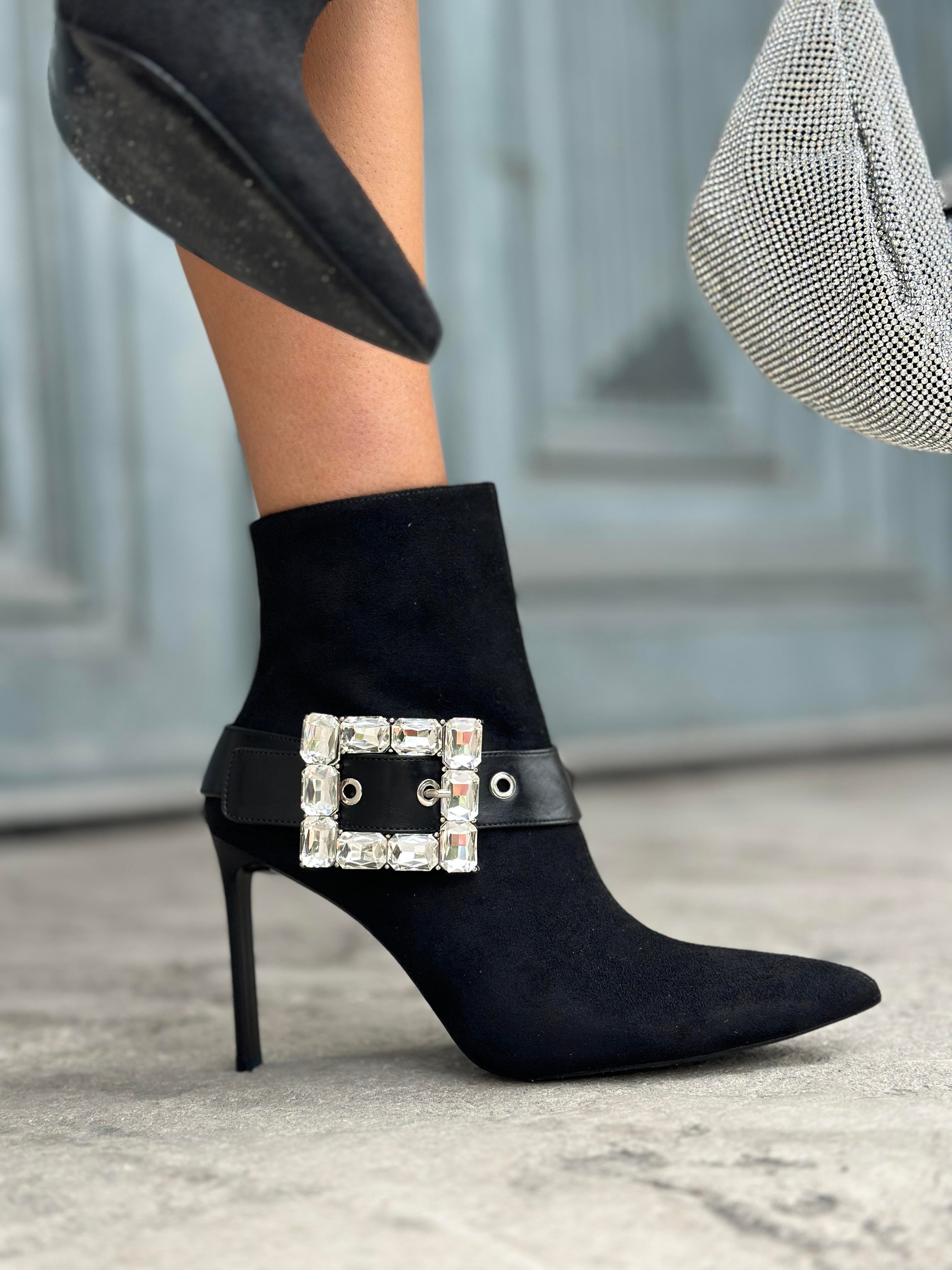 Riyale Süet İnce Topuklu Bot Siyah - ANKLE BOOTS