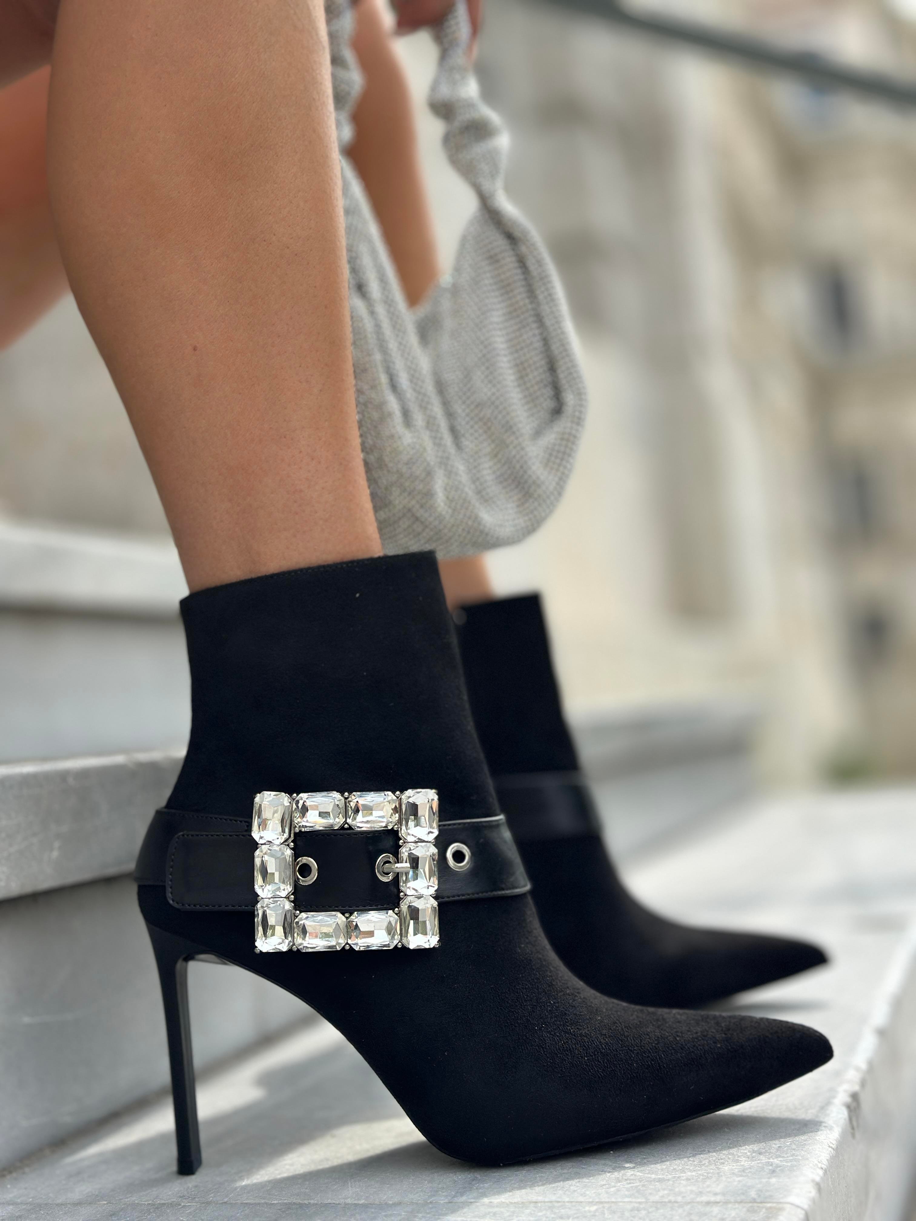 Riyale Süet İnce Topuklu Bot Siyah - ANKLE BOOTS