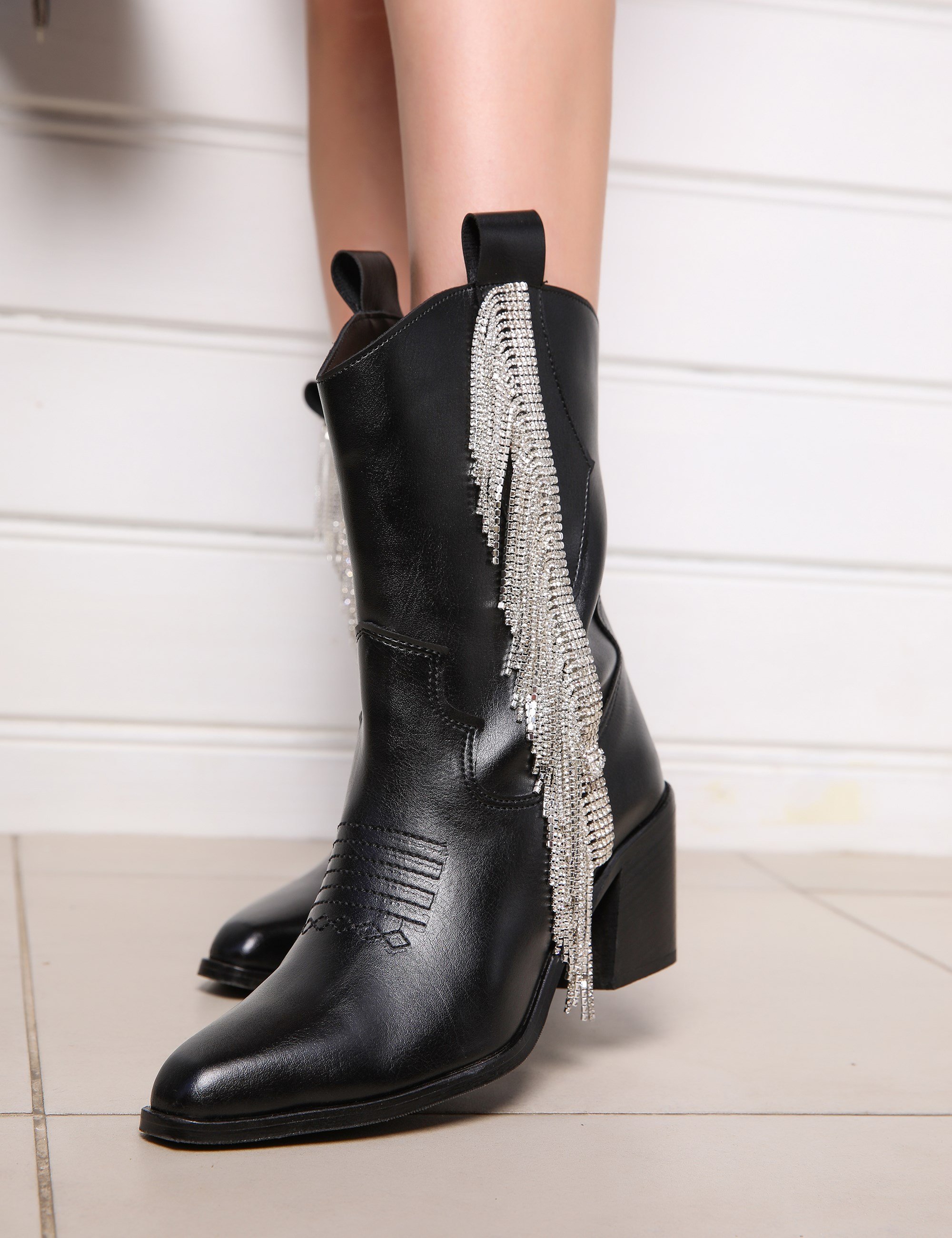 Romy Kristal Taşlı Bot Siyah - Ankle Boots