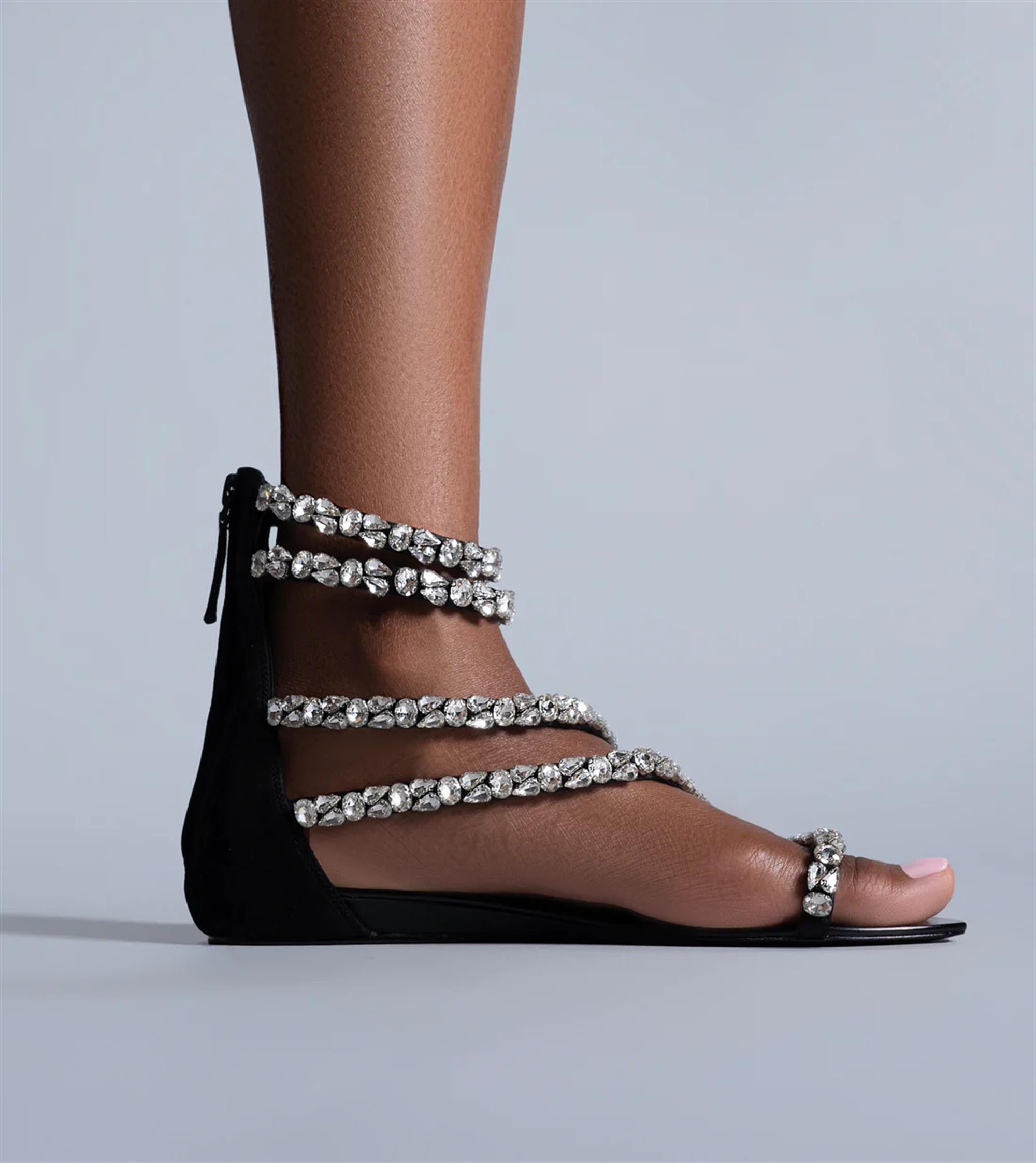 Rope Kristal Taşlı Topuklu Sandalet Siyah - KADIN AYAKKABI