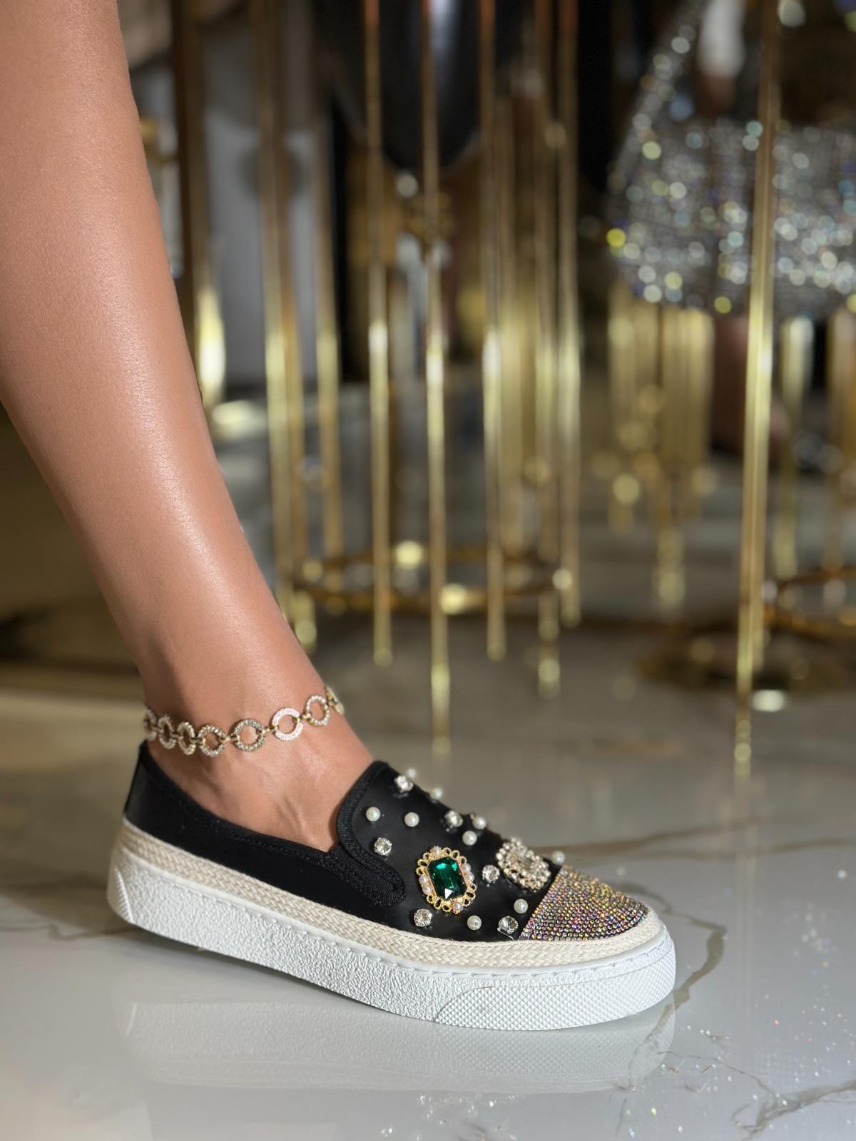 Rovilya Kristal Taşlı Özel Tasarım Loafer Siyah - WOMAN SHOES