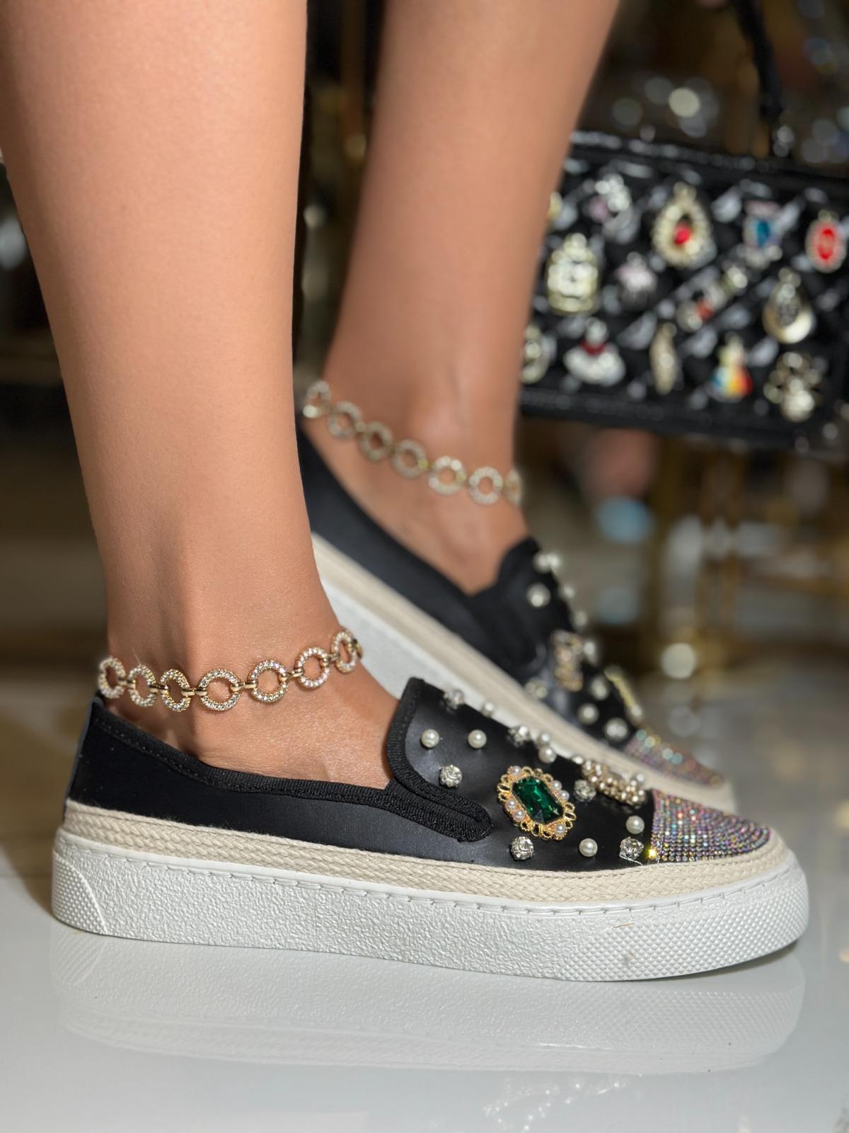 Rovilya Kristal Taşlı Özel Tasarım Loafer Siyah - WOMAN SHOES