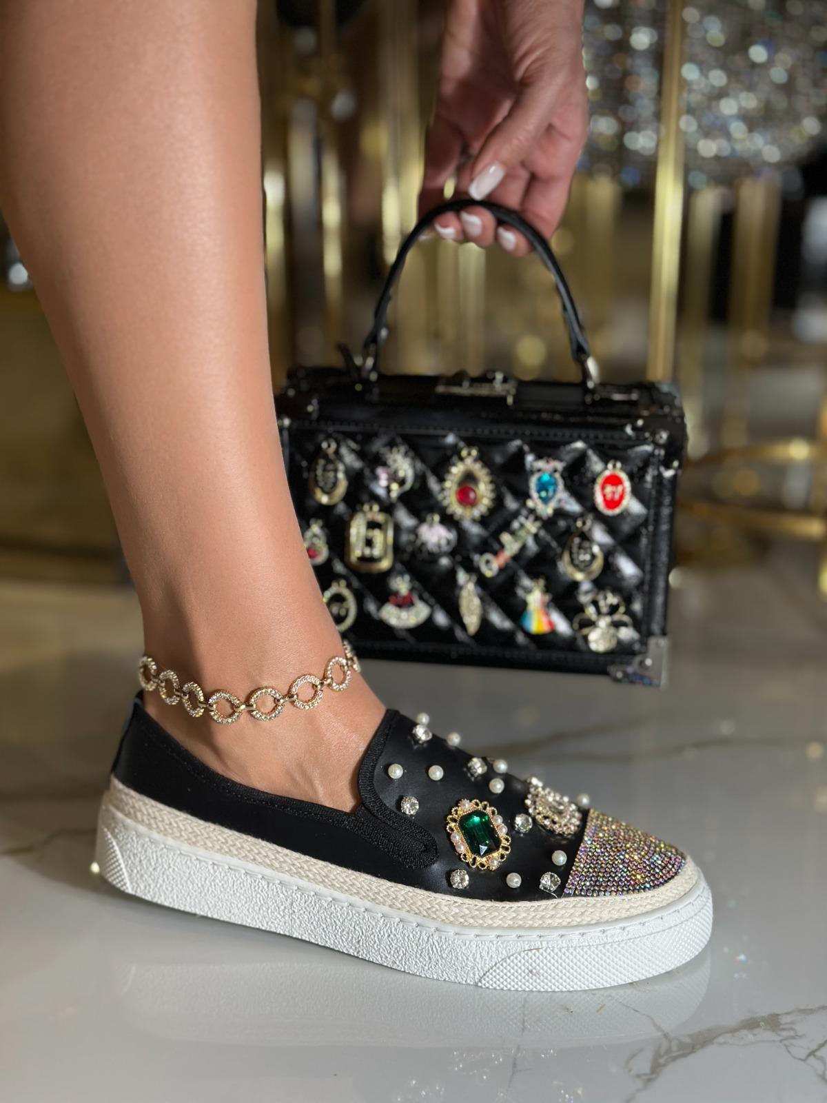 Rovilya Kristal Taşlı Özel Tasarım Loafer Siyah - WOMAN SHOES