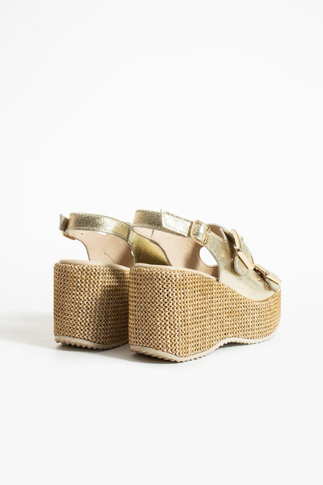 Roxi Hasır Dolgu Topuk Deri Sandalet Gold - WOMAN SHOES