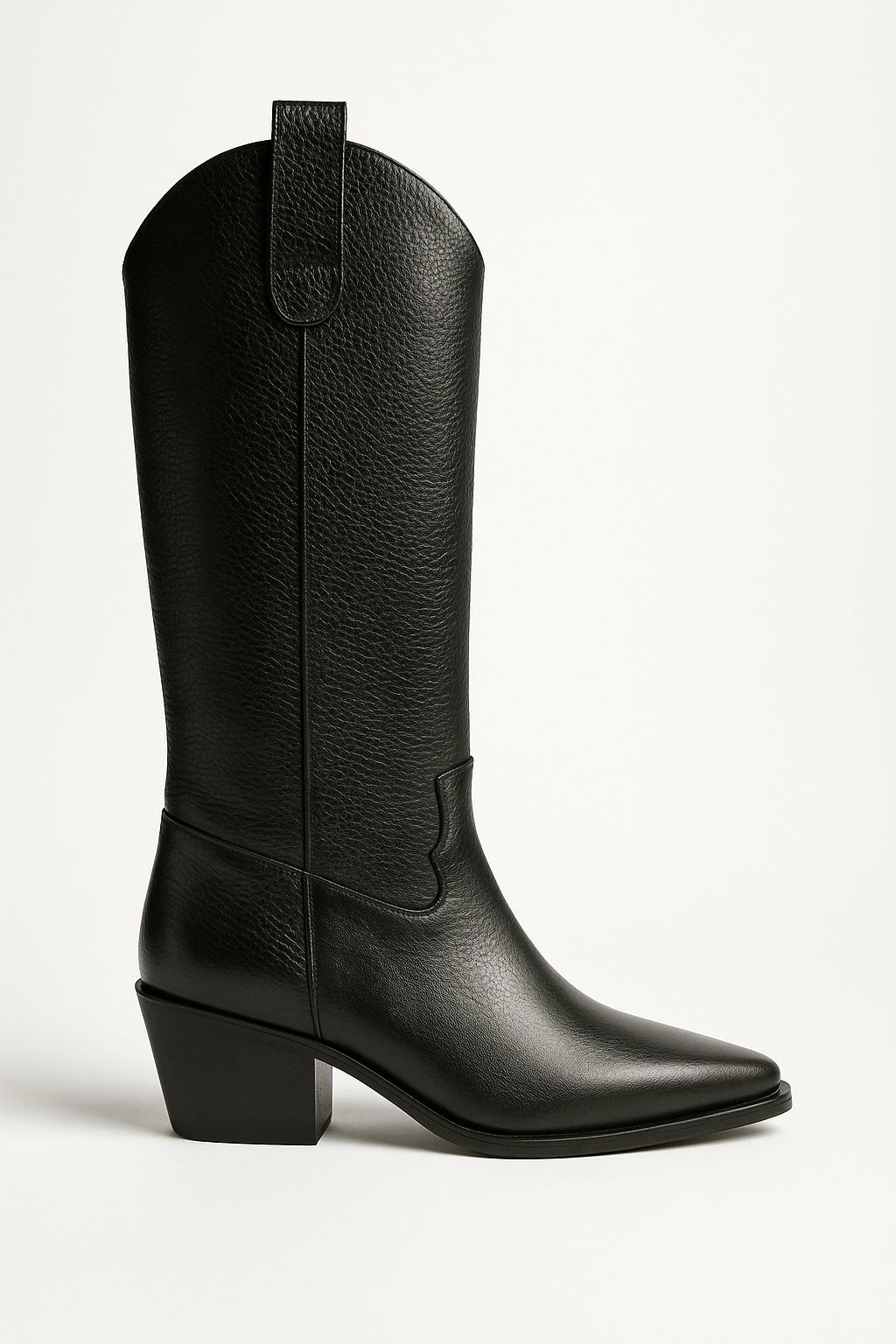 Ryan Hakiki Deri Kovboy Çizme Siyah - Cowboy Çizme