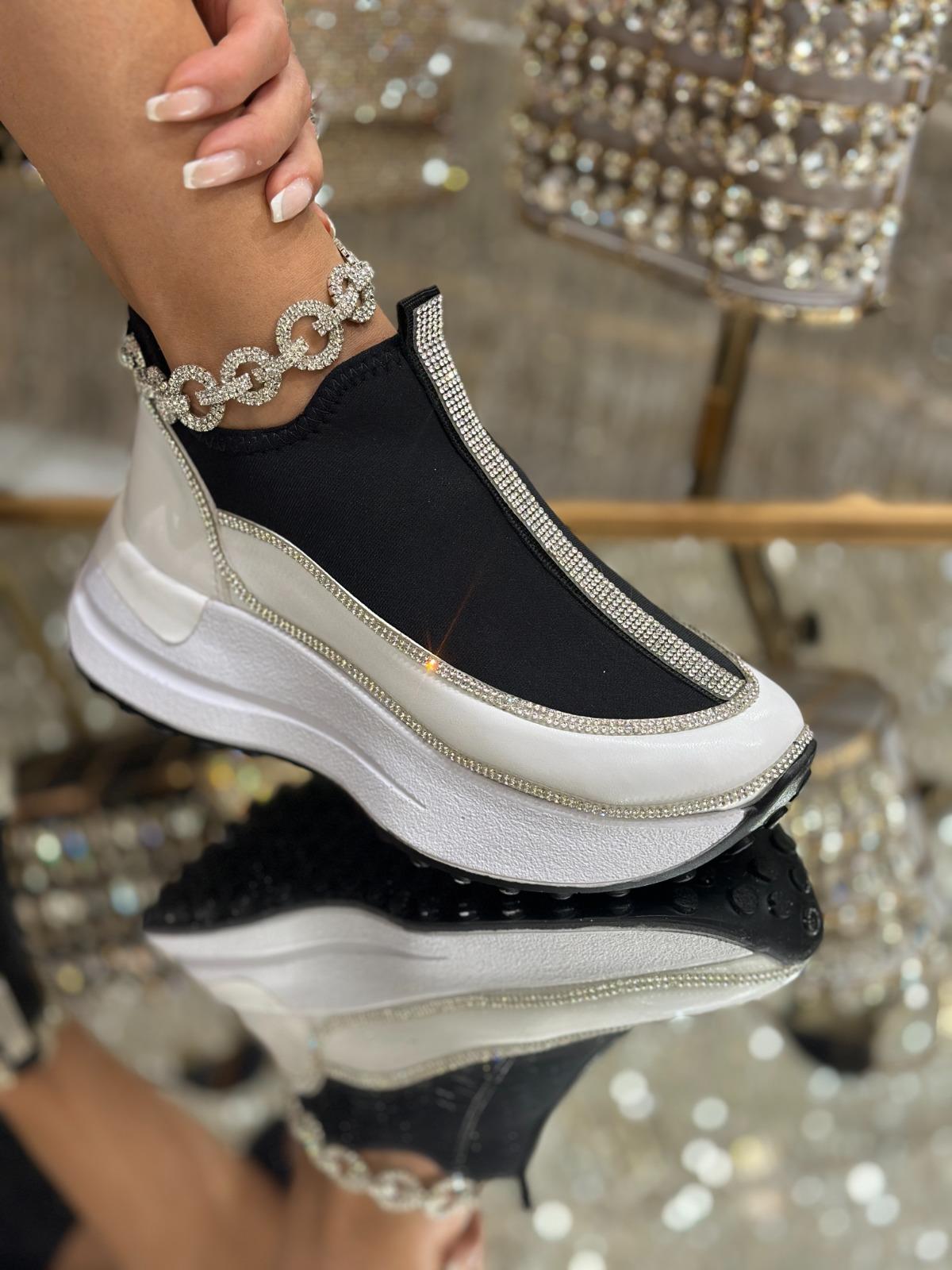 Sagapo Kristal Taşlı Özel Tasarım Spor Ayakkabı Siyah - WOMAN SHOES