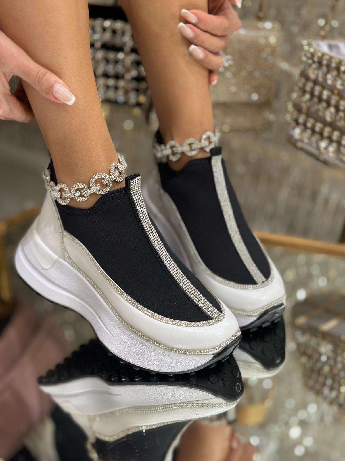 Sagapo Kristal Taşlı Özel Tasarım Spor Ayakkabı Siyah - WOMAN SHOES