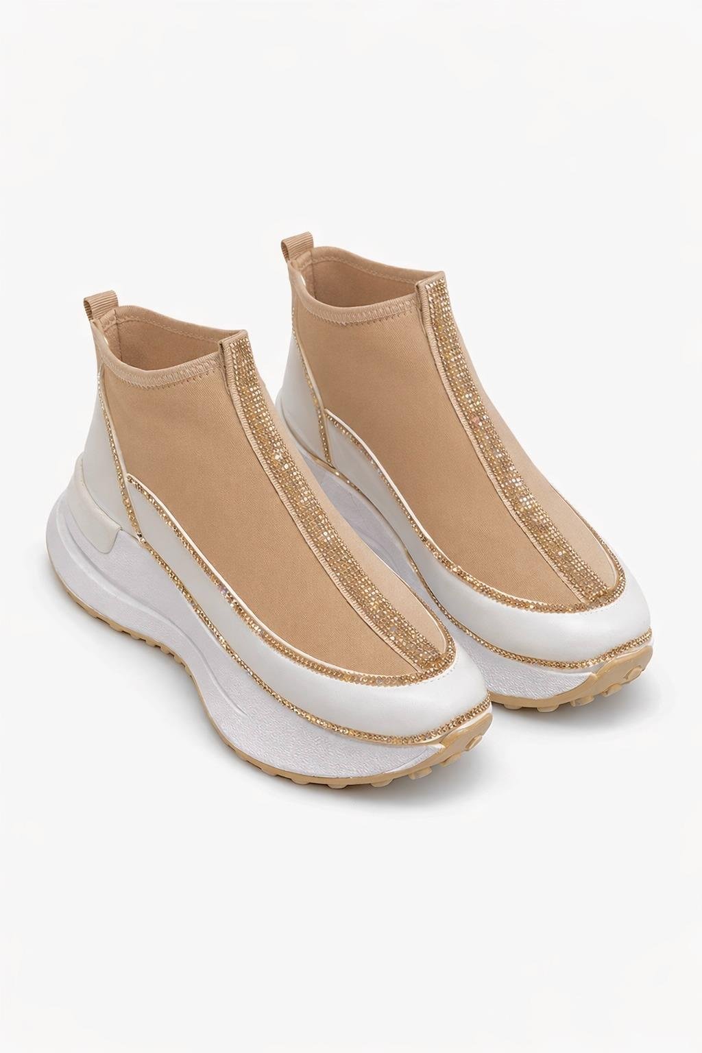 Sagapo Kristal Taşlı Özel Tasarım Spor Ayakkabı Kahverengi - Spor Ayakkabı