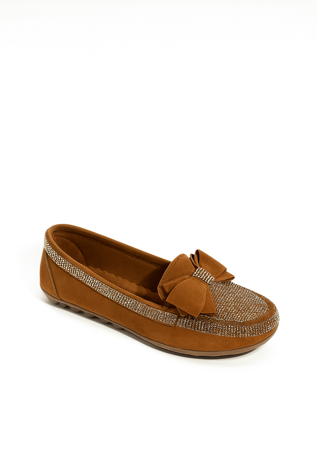 Sax Kristal Taşlı Süet Babet Kahverengi - KADIN AYAKKABI