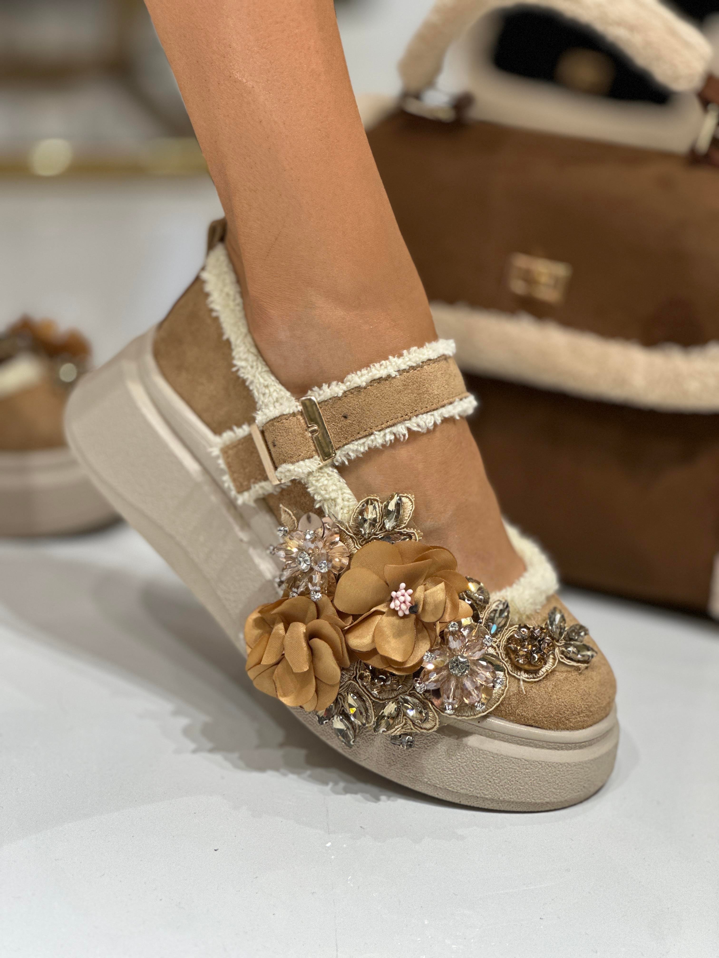 Selen Çiçek Desenli Süet Loafer Kahverengi - Loafer