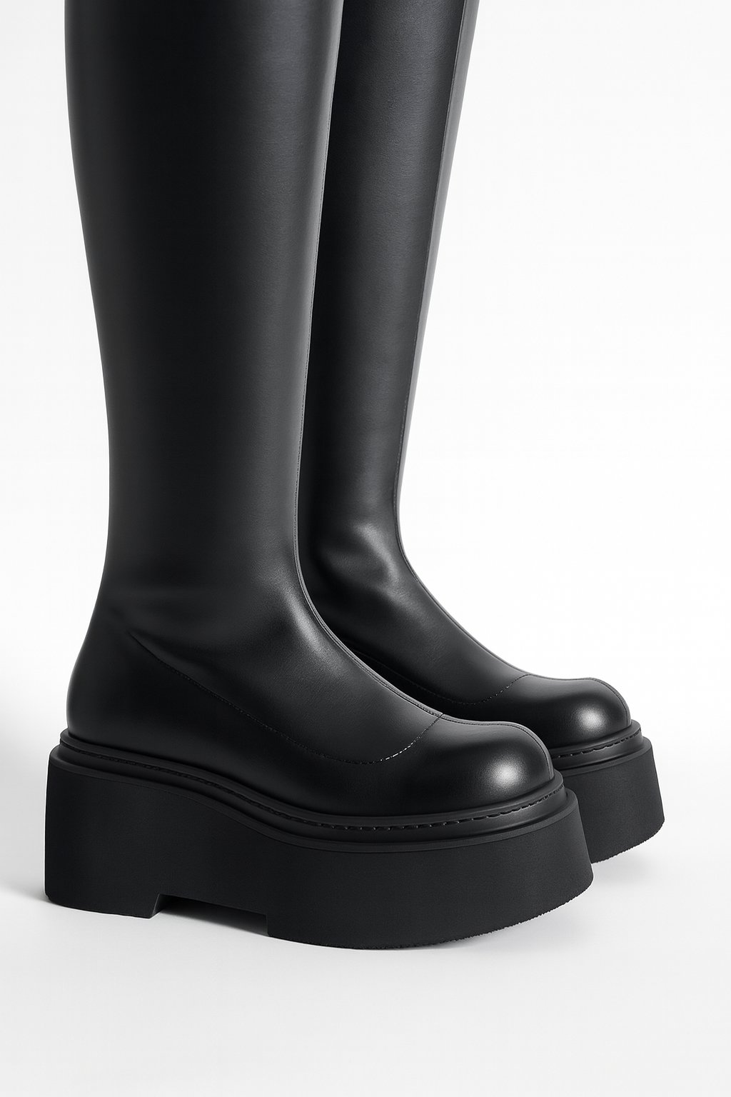 Seline Diz Üstü Kalın Tabanlı Çizme Siyah - Topuklu Çizme