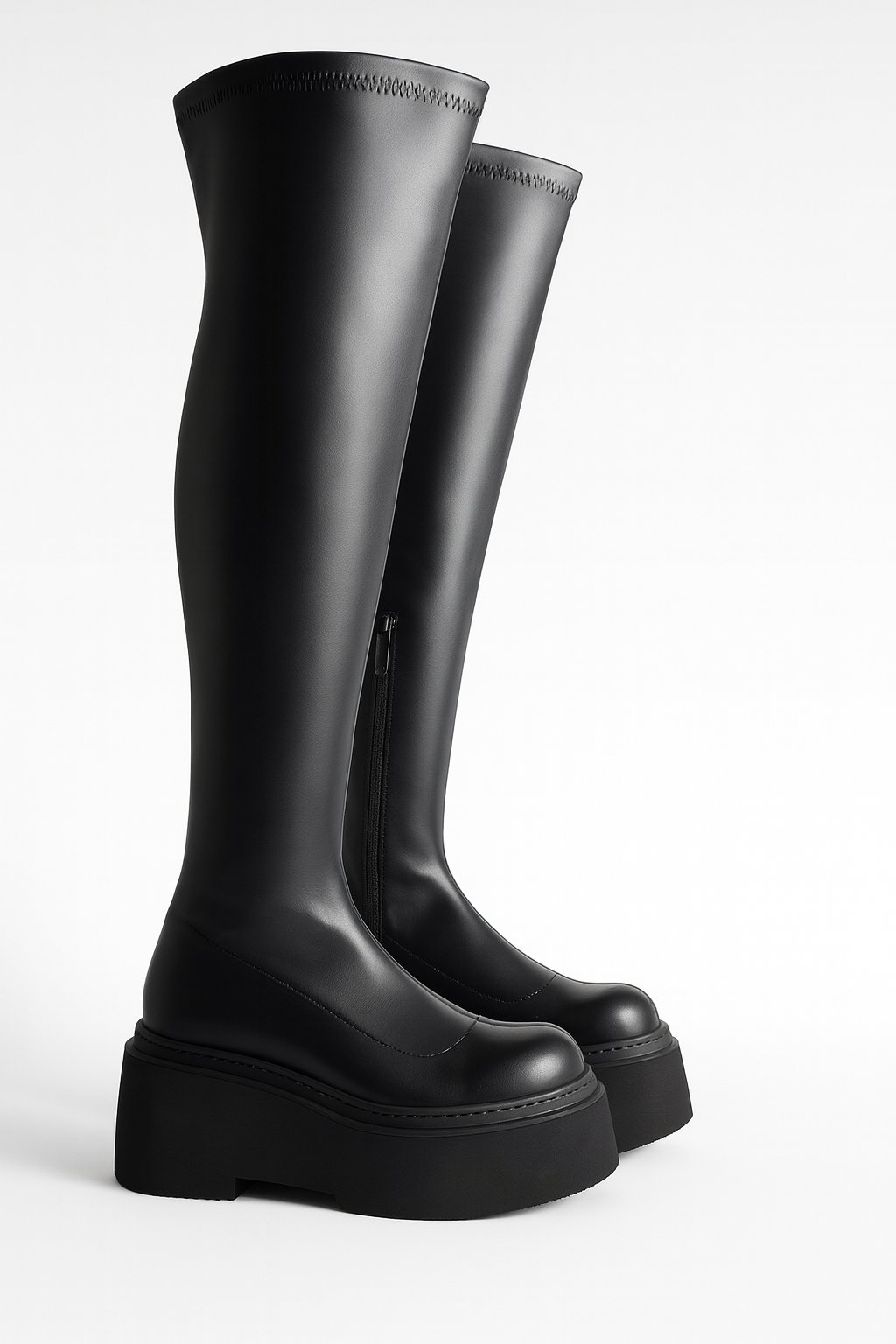 Seline Diz Üstü Kalın Tabanlı Çizme Siyah - Topuklu Çizme