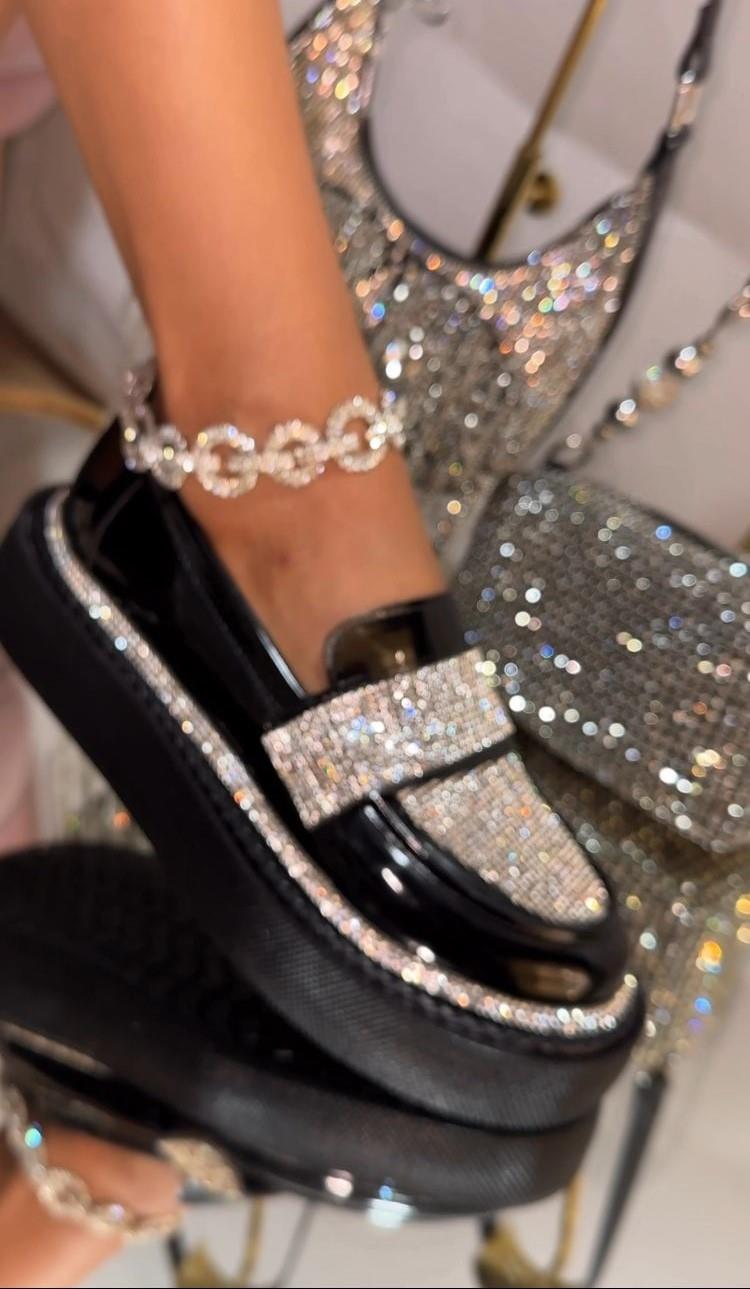 Seline Kristal Taşlı Loafer Siyah - KADIN AYAKKABI