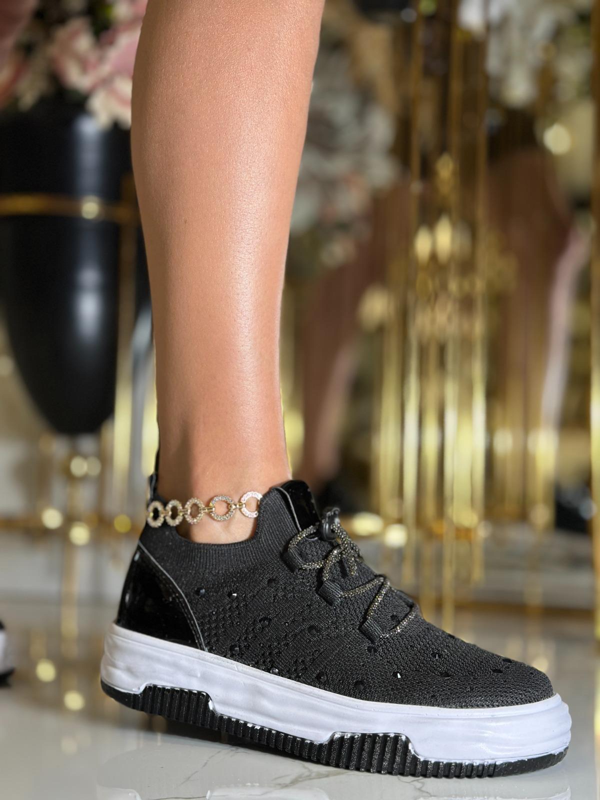 Semmy Kristal Taşlı Triko Spor Ayakkabı Siyah - WOMAN SHOES