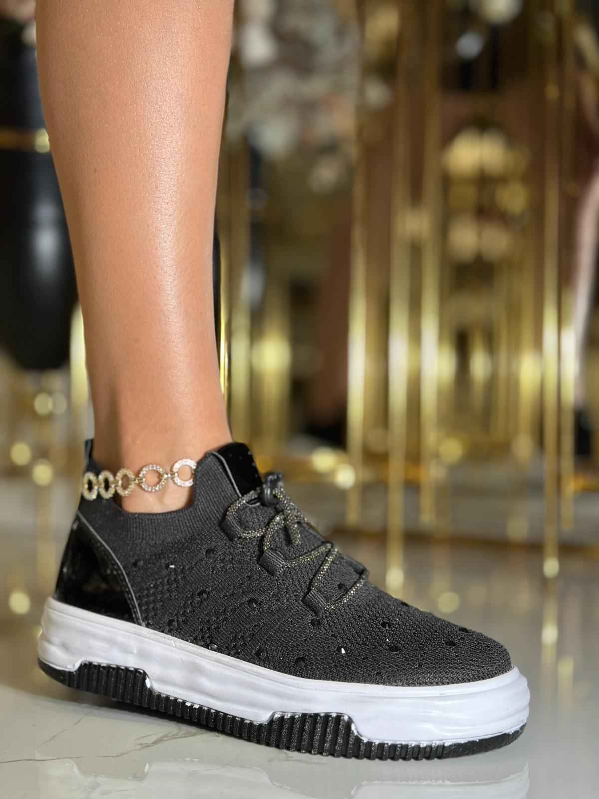 Semmy Kristal Taşlı Triko Spor Ayakkabı Siyah - WOMAN SHOES
