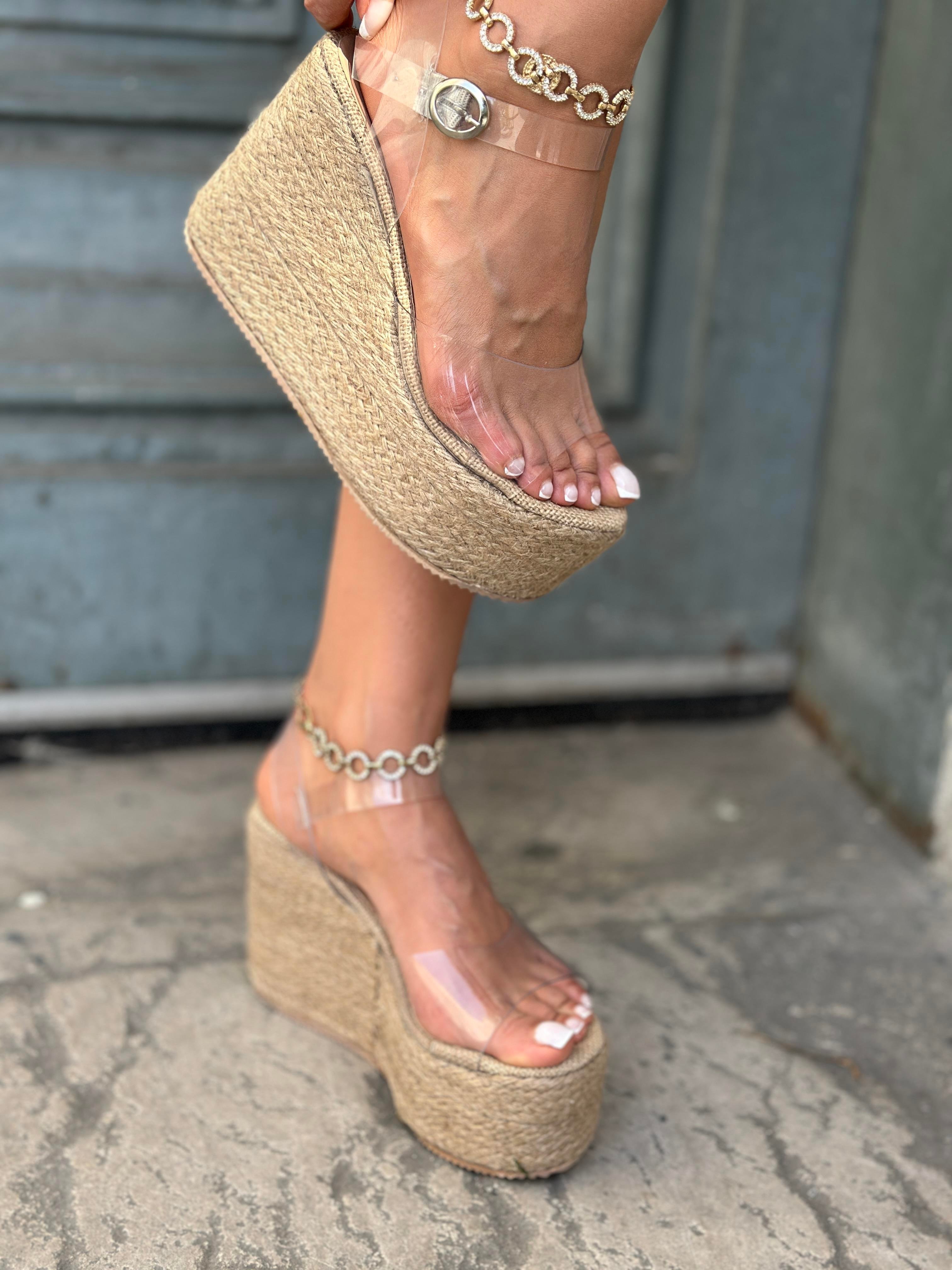 Serela Dolgu Topuk Hasır Ayakkabı Şeffaf - WOMAN SHOES