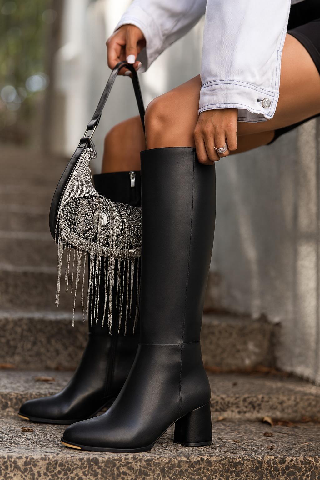 Sese Çizme Siyah - Topuklu Çizme