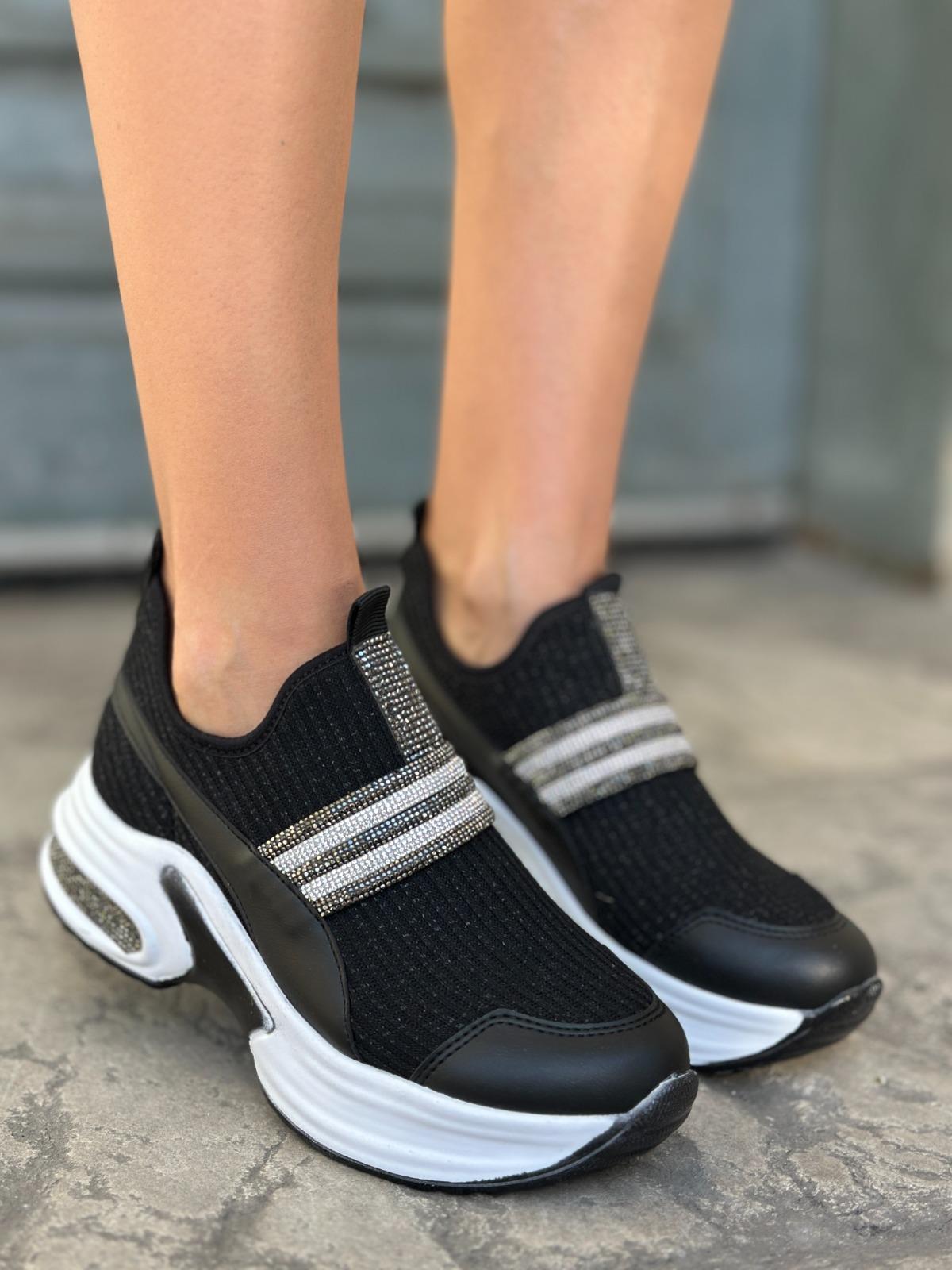 Shade Kristal Taşlı Triko Spor Ayakkabı Siyah - Spor Ayakkabı