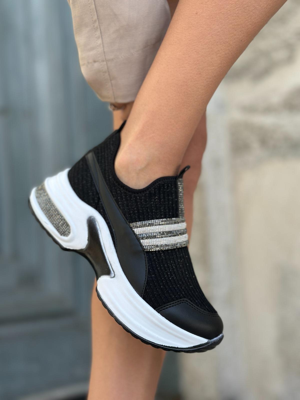 Shade Kristal Taşlı Triko Spor Ayakkabı Siyah - Spor Ayakkabı