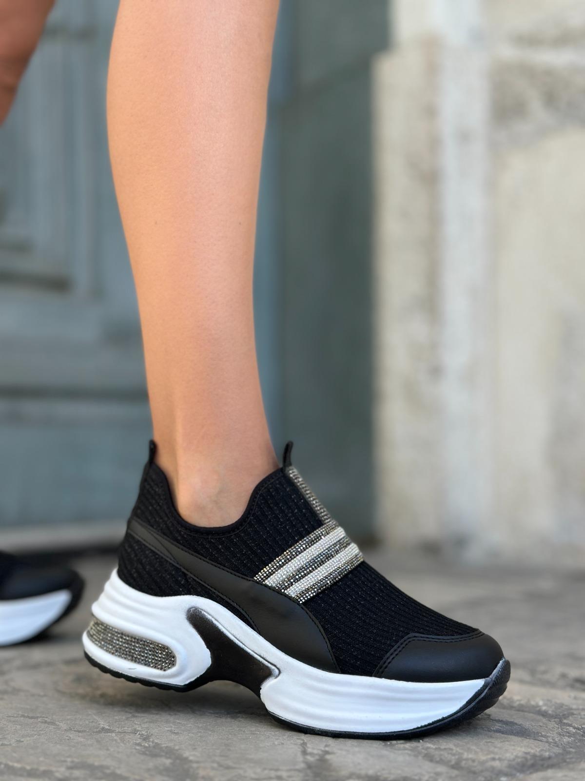 Shade Kristal Taşlı Triko Spor Ayakkabı Siyah - Spor Ayakkabı