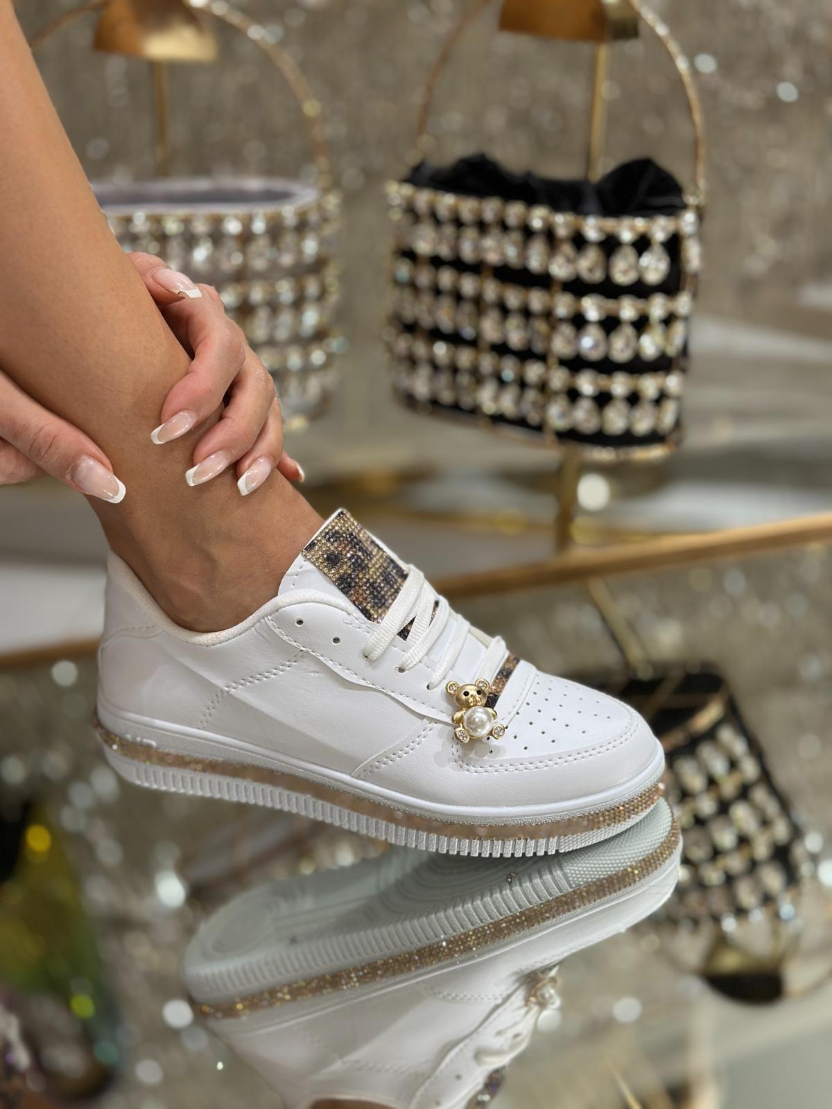 She Kristal Taşlı Özel Tasarım Spor Ayakkabı Gold - WOMAN SHOES