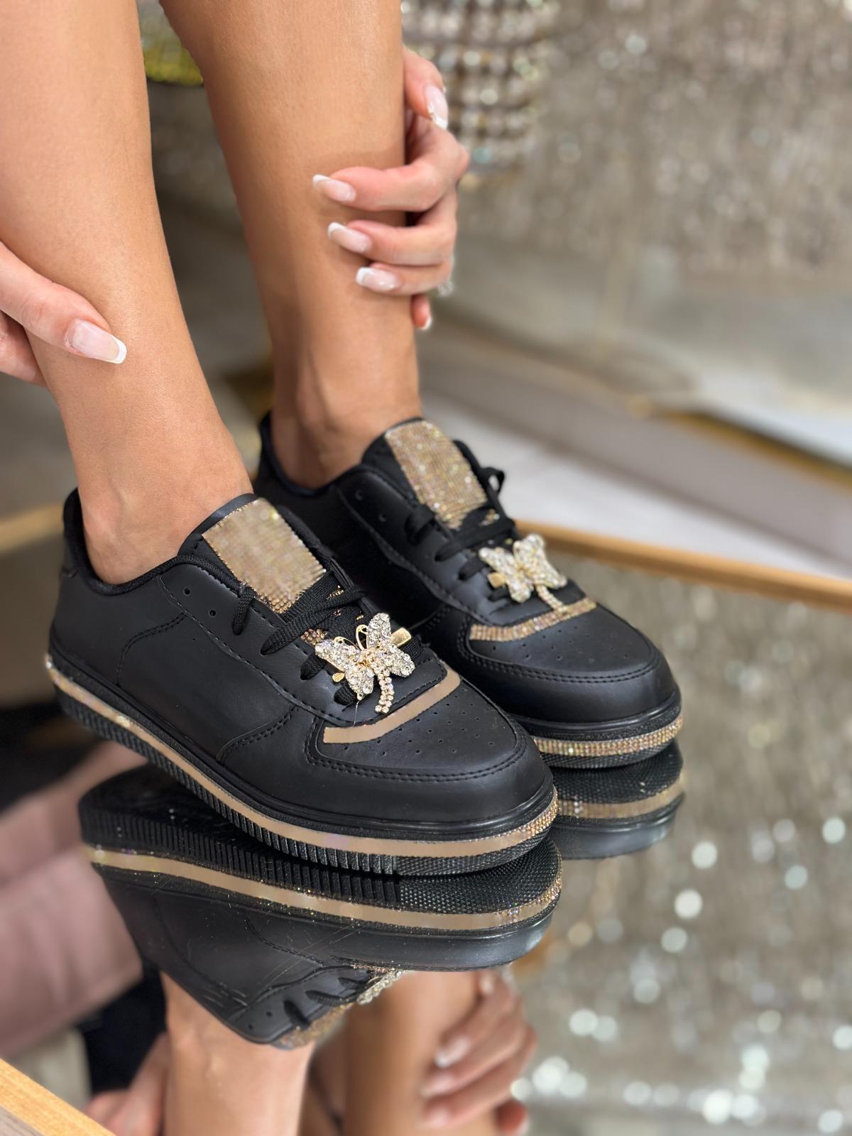 She Kristal Taşlı Özel Tasarım Spor Ayakkabı Siyah - WOMAN SHOES