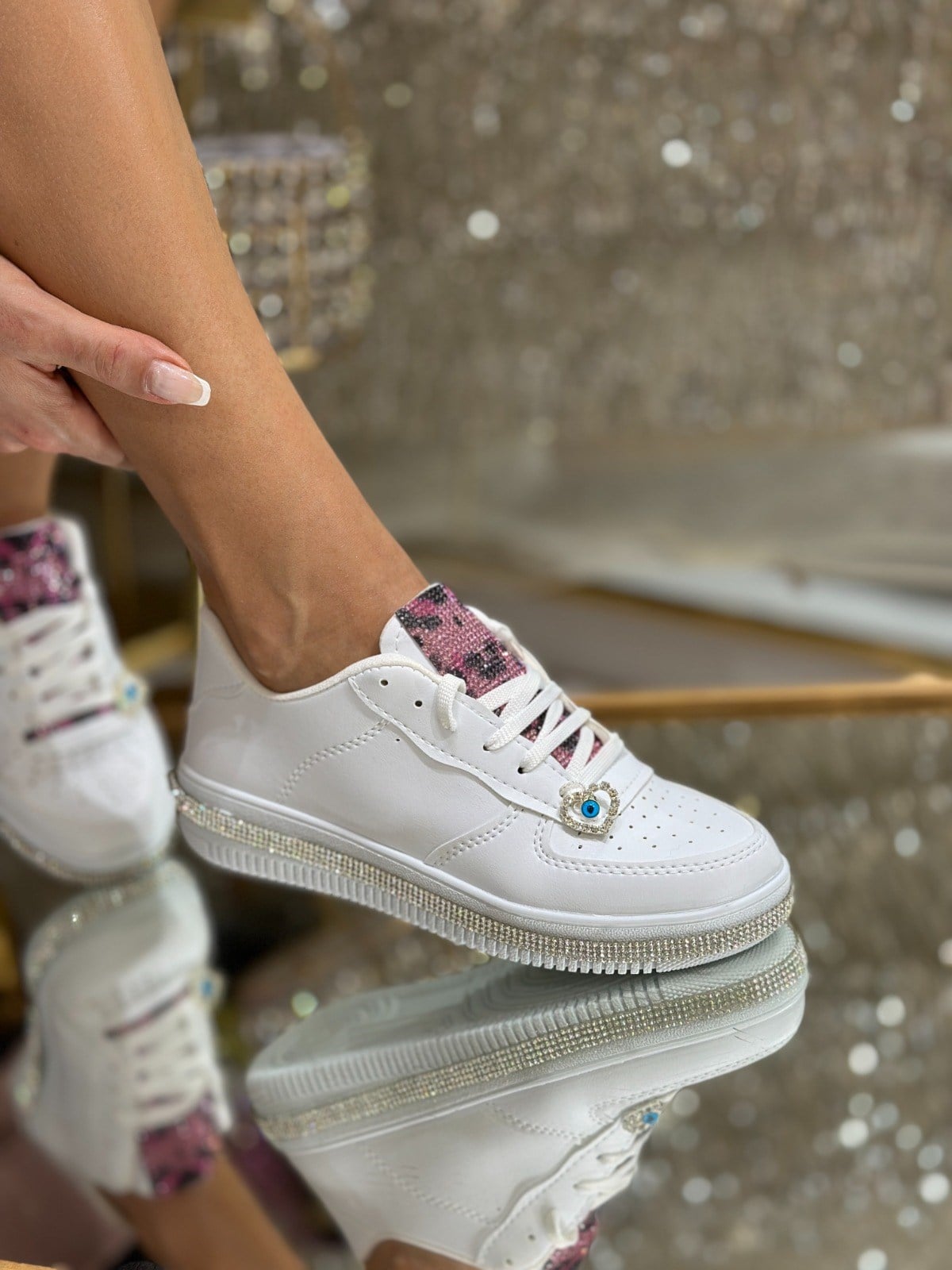She Kristal Taşlı Özel Tasarım Spor Ayakkabı Gümüş - Spor Ayakkabı