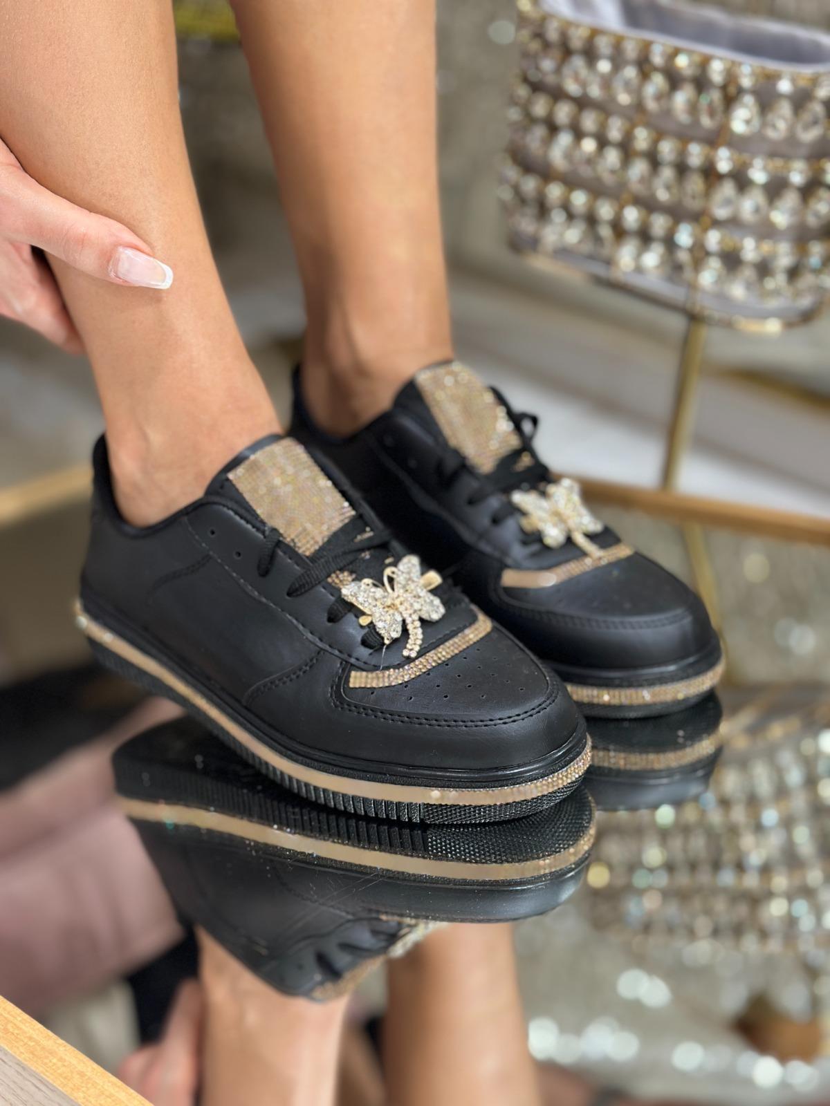 She Kristal Taşlı Özel Tasarım Spor Ayakkabı Siyah - WOMAN SHOES