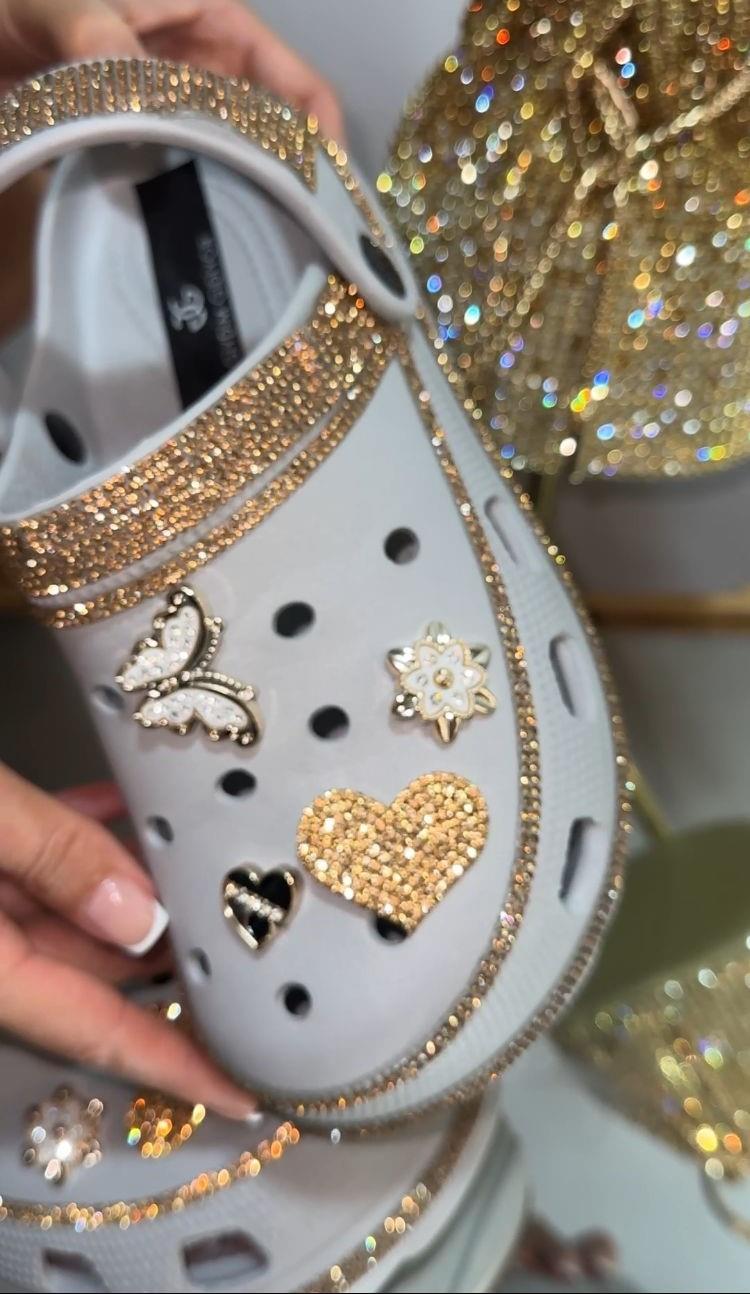 Shemy Extreme Gold Taşlı Crocs Gri - KADIN AYAKKABI