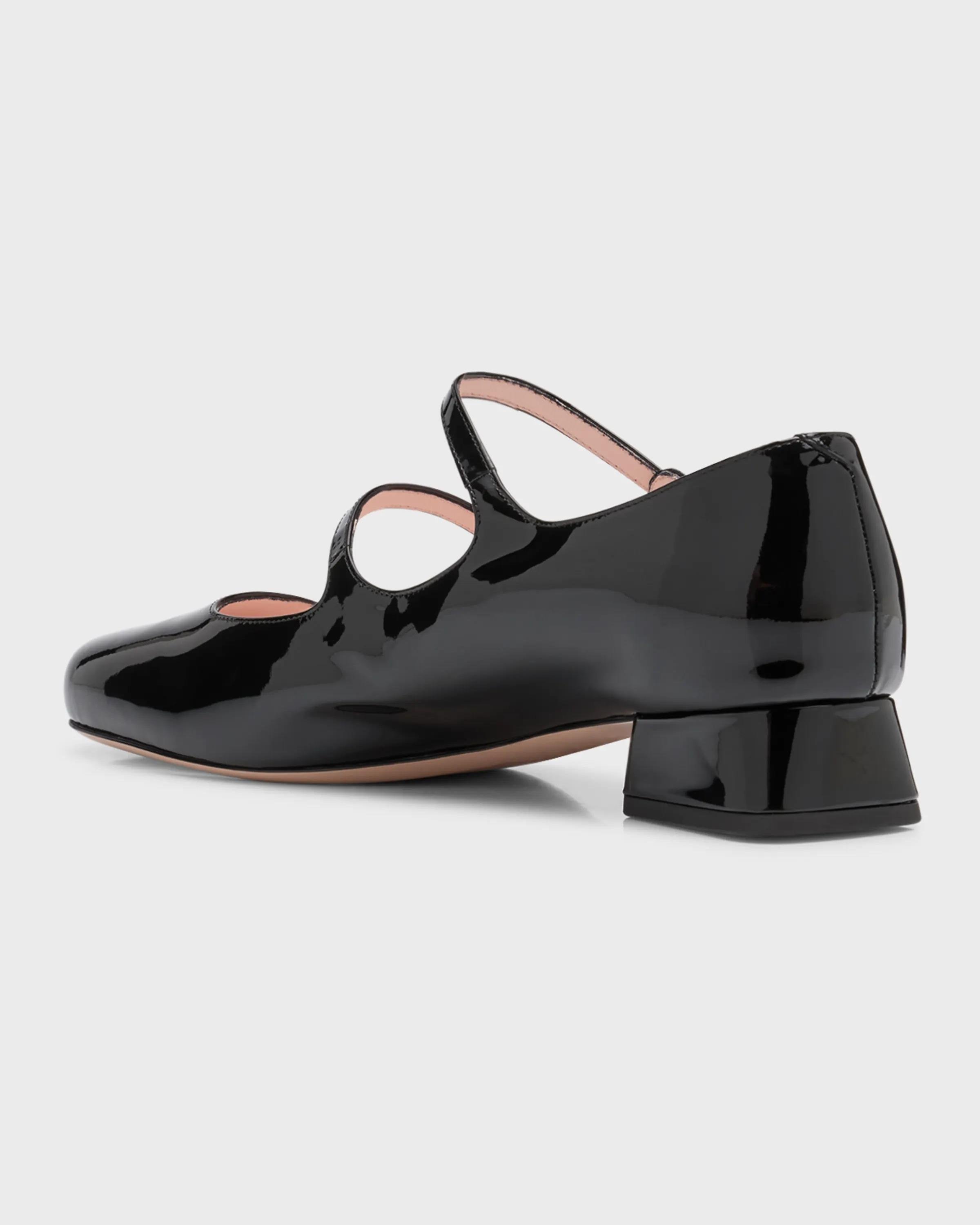 Shy Kristal Taşlı Topuklu Rugan Babet Siyah - Topuklu Babet