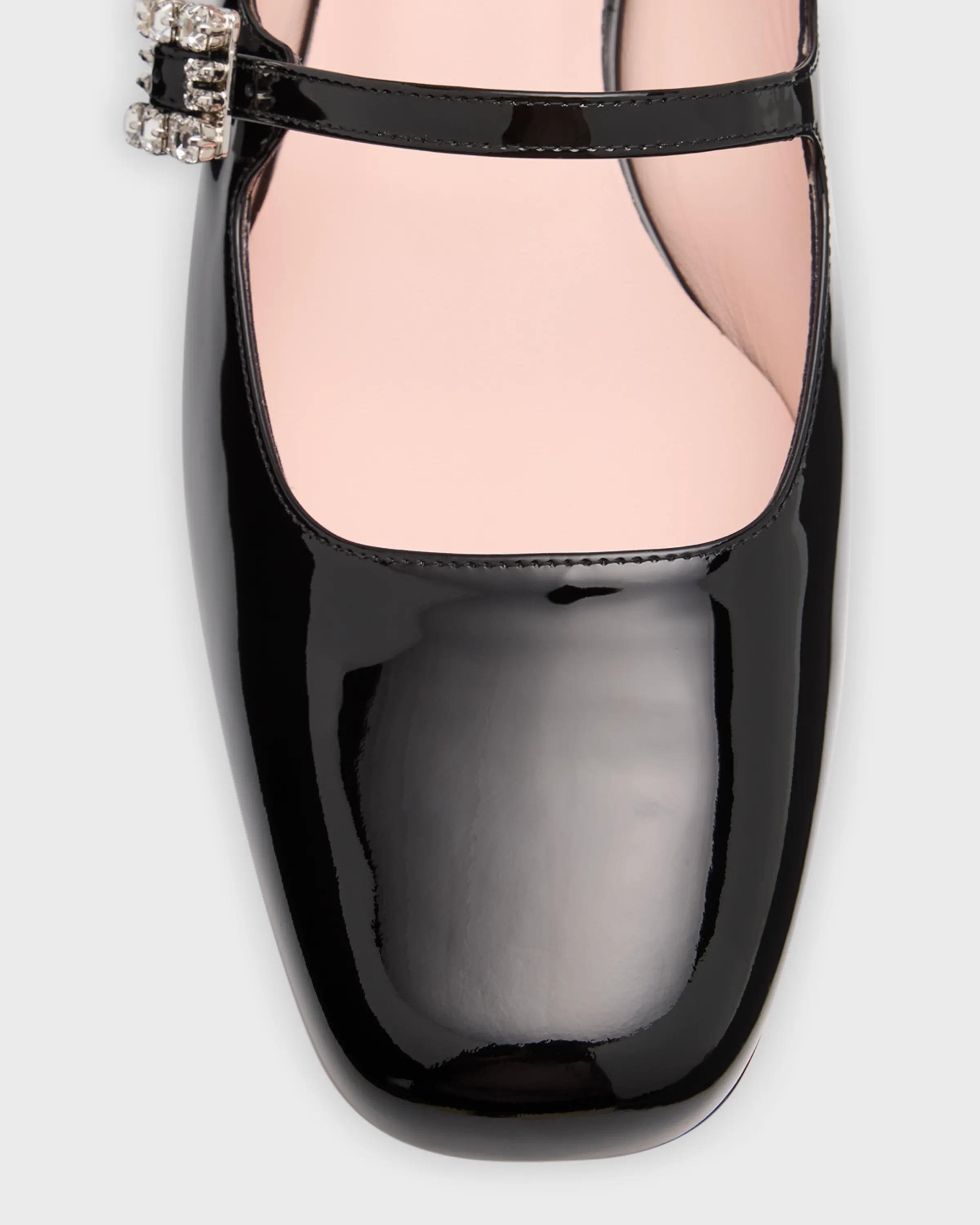 Shy Kristal Taşlı Topuklu Rugan Babet Siyah - Topuklu Babet