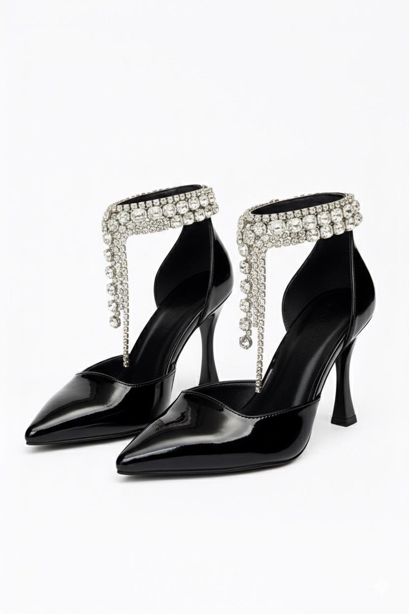 Sienna Özel Tasarım Taşlı Stiletto Siyah - 