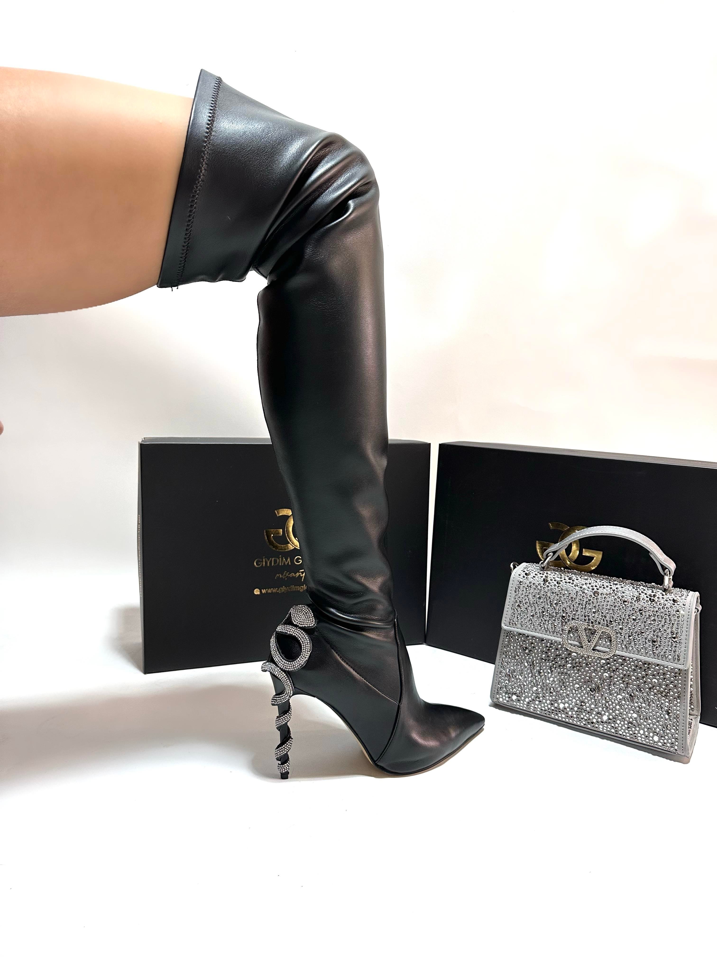 Silemna Knee-High Long Boot Black - Özel Tasarım Çizme