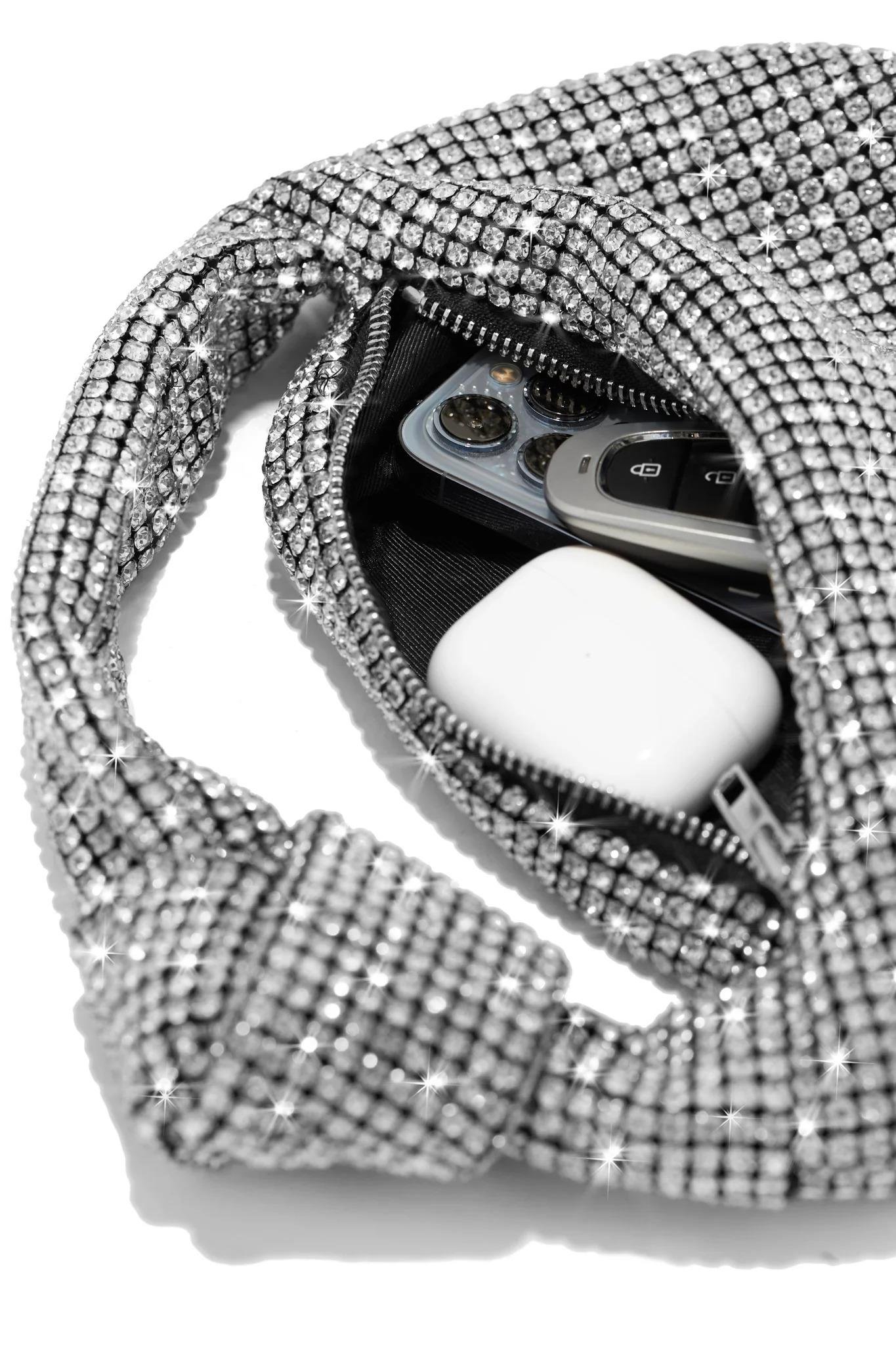 Şinel Kristal Taşlı Çanta Gümüş - BAGS