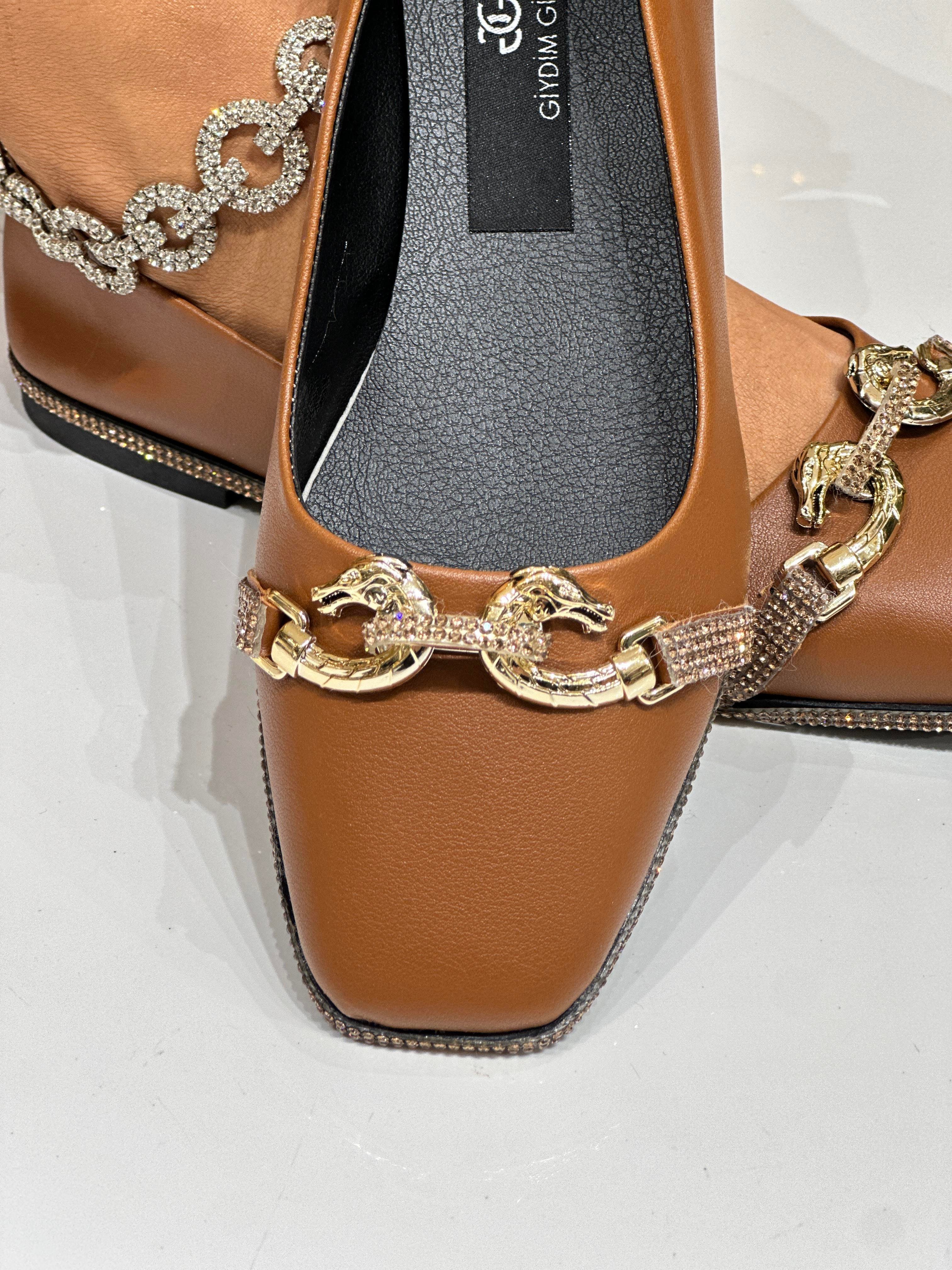 So Crystal 4 Taşlı Babet Kahverengi - WOMAN SHOES