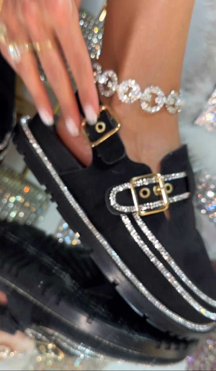 Solar Süet Kristal Taşlı Terlik Siyah - KADIN AYAKKABI