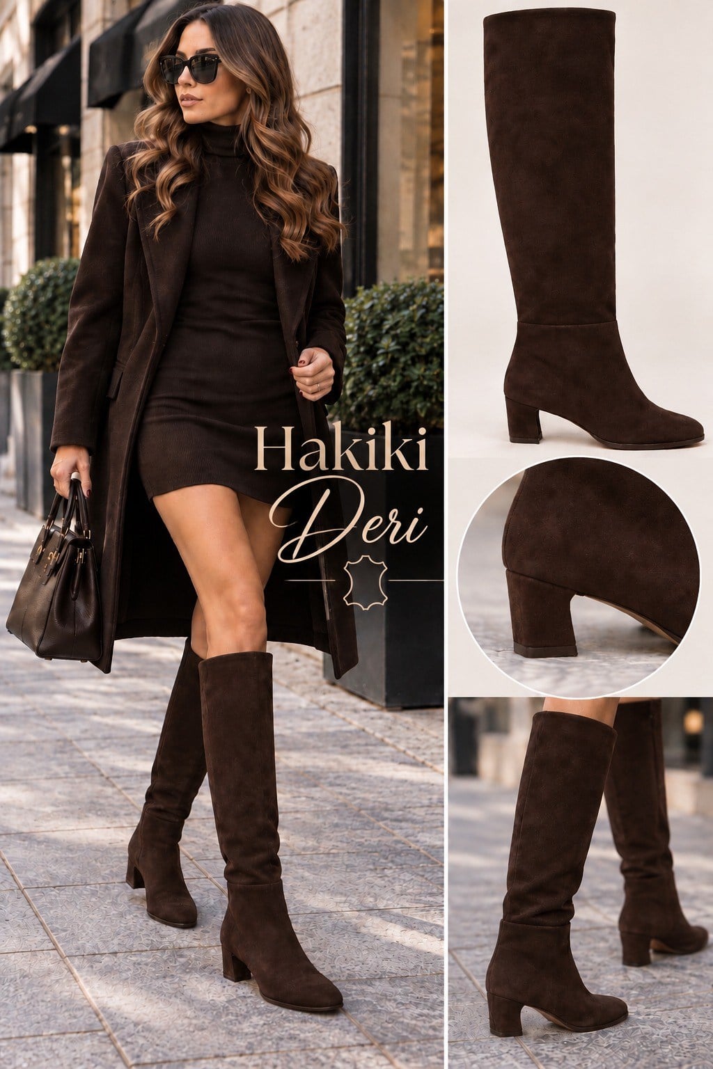 Solstice Hakiki Süet Çizme Koyu Kahve - 