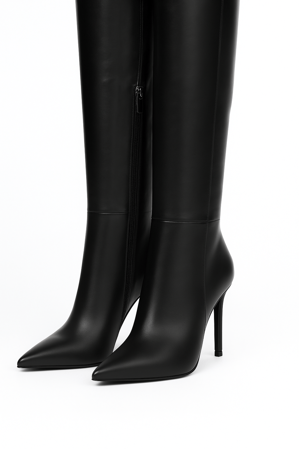 Strana Diz Üstü İnce Topuklu Çizme Siyah - Topuklu Çizme