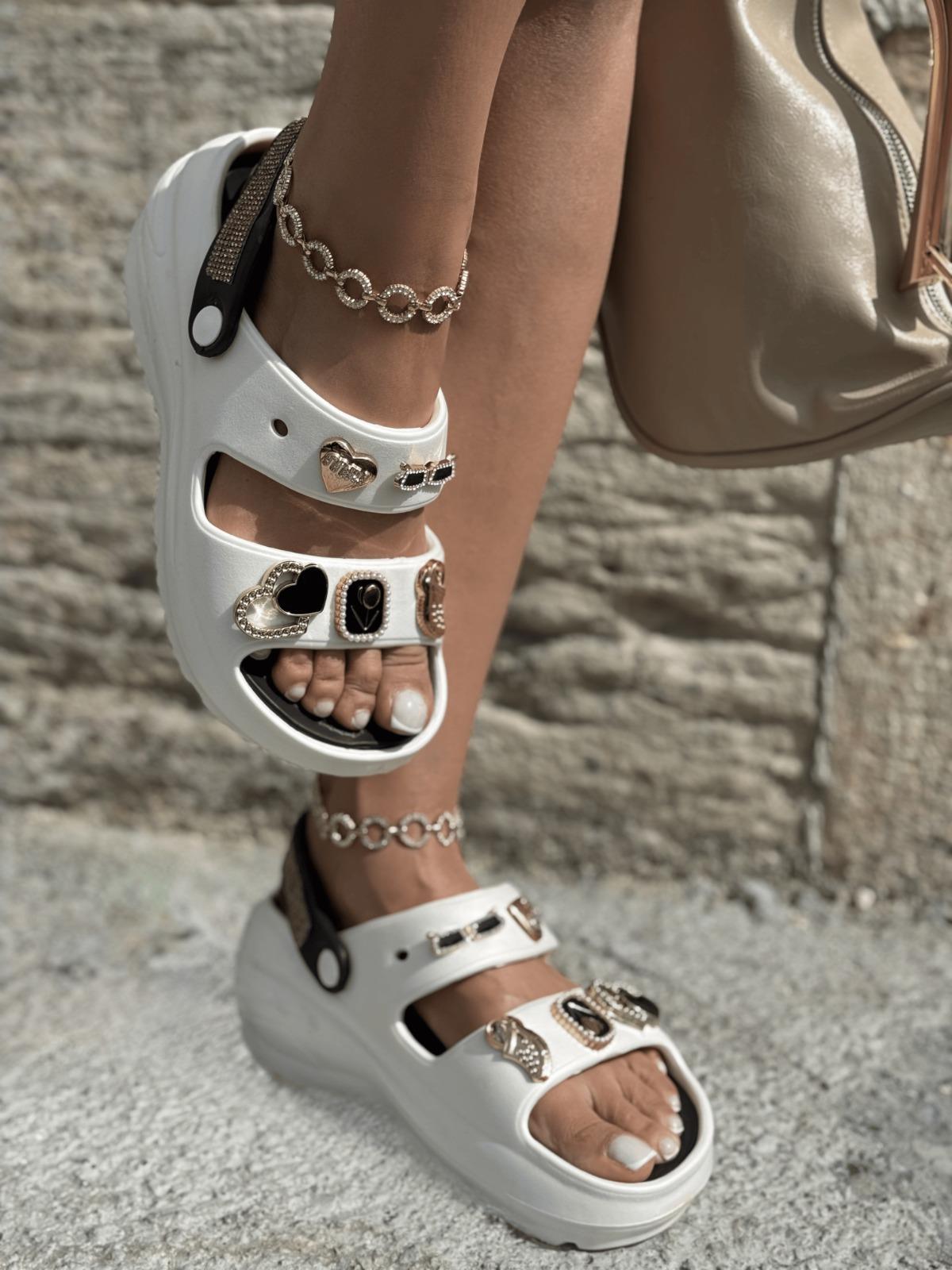 Sumeya Kristal Taşlı Sandalet Beyaz - KADIN AYAKKABI