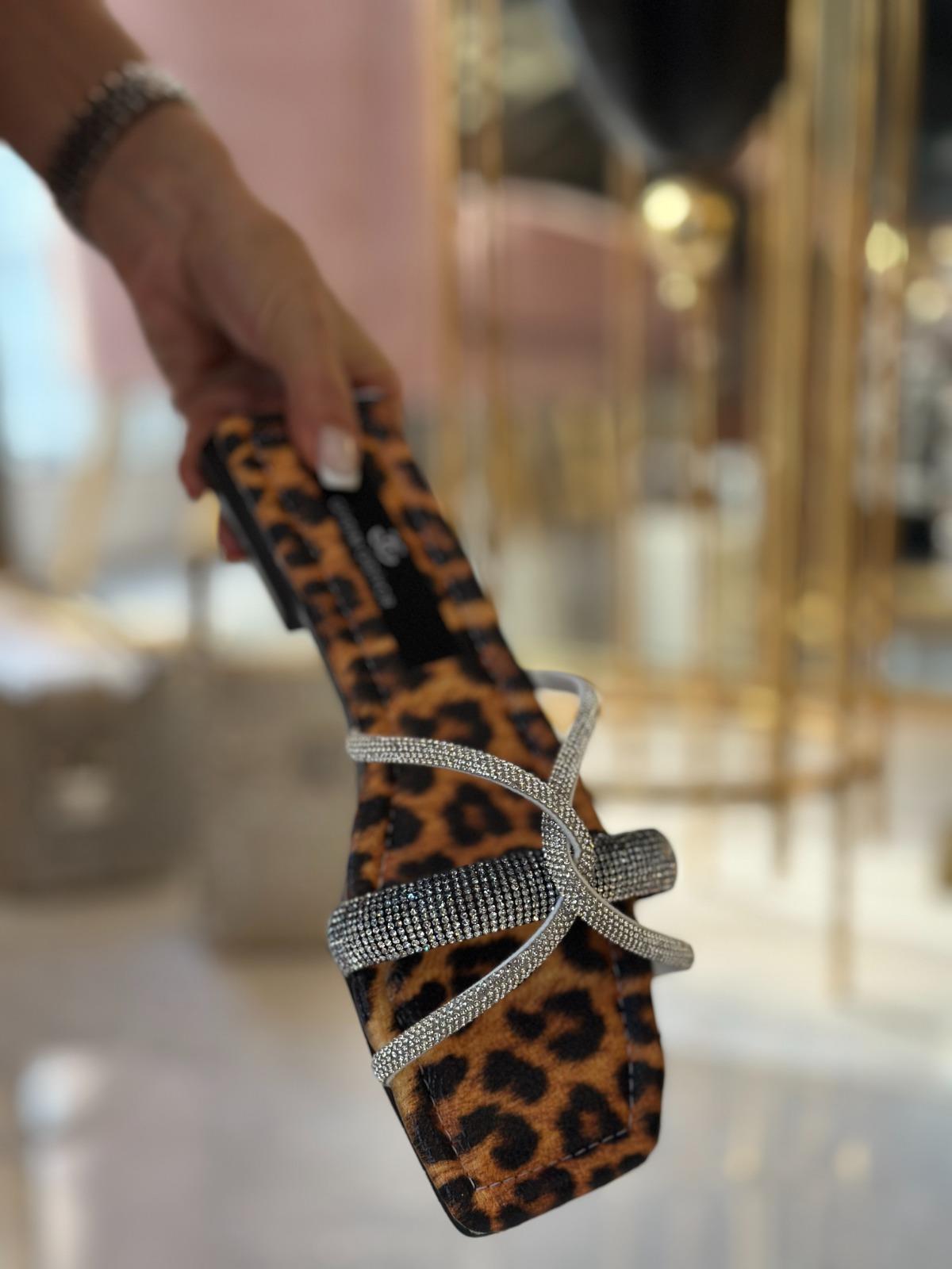 Talker Kristal Taşlı Özel Tasarım Terlik Leopar - WOMAN SHOES