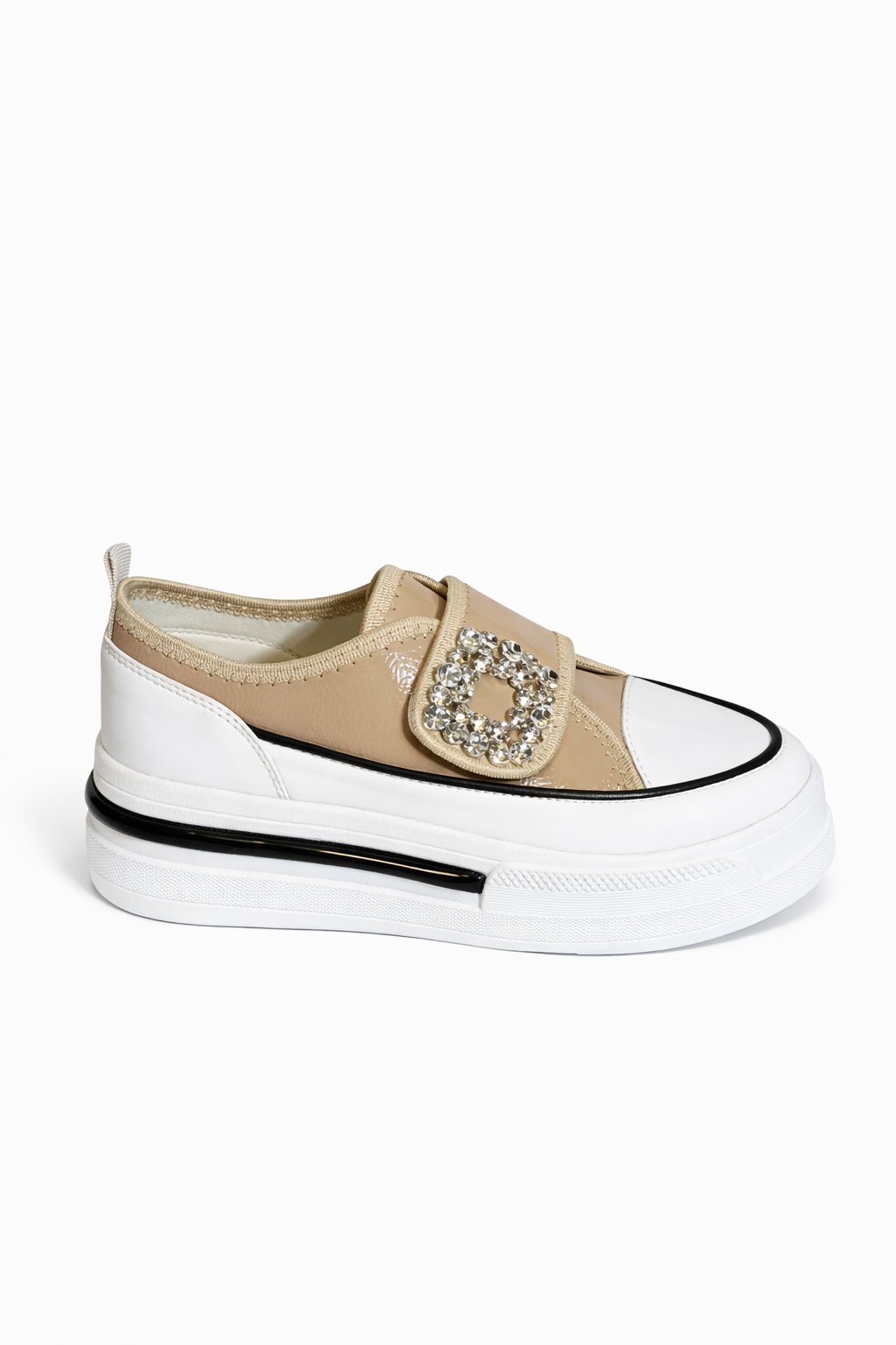 Taxim Özel Tasarım Yüksek Tabanlı Spor Ayakkabı Bej - Spor Ayakkabı