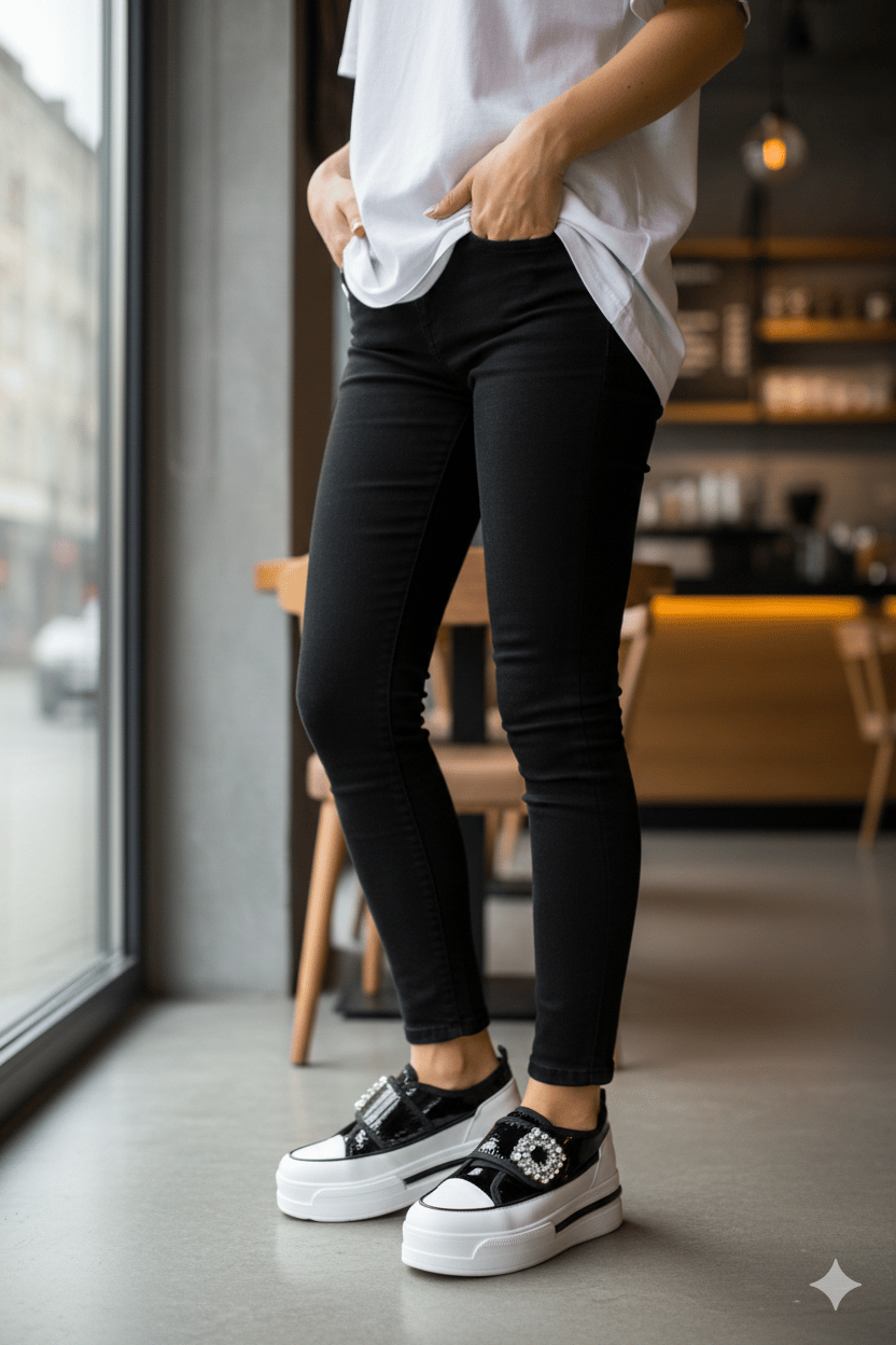 Taxim Özel Tasarım Yüksek Tabanlı Spor Ayakkabı Siyah - Spor Ayakkabı