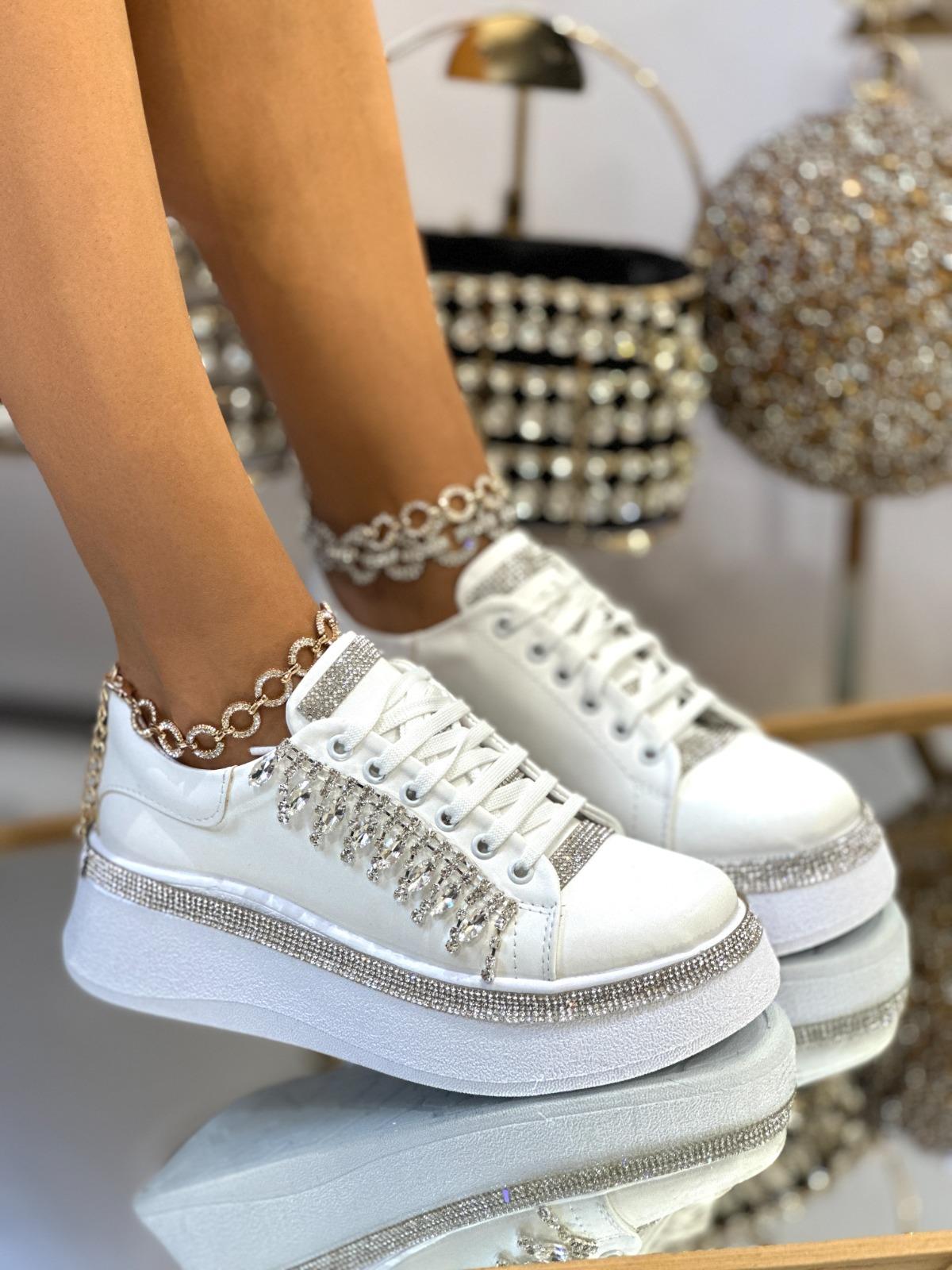 Tayana Kristal Taşlı Özel Tasarım Spor Ayakkabı Beyaz - WOMAN SHOES