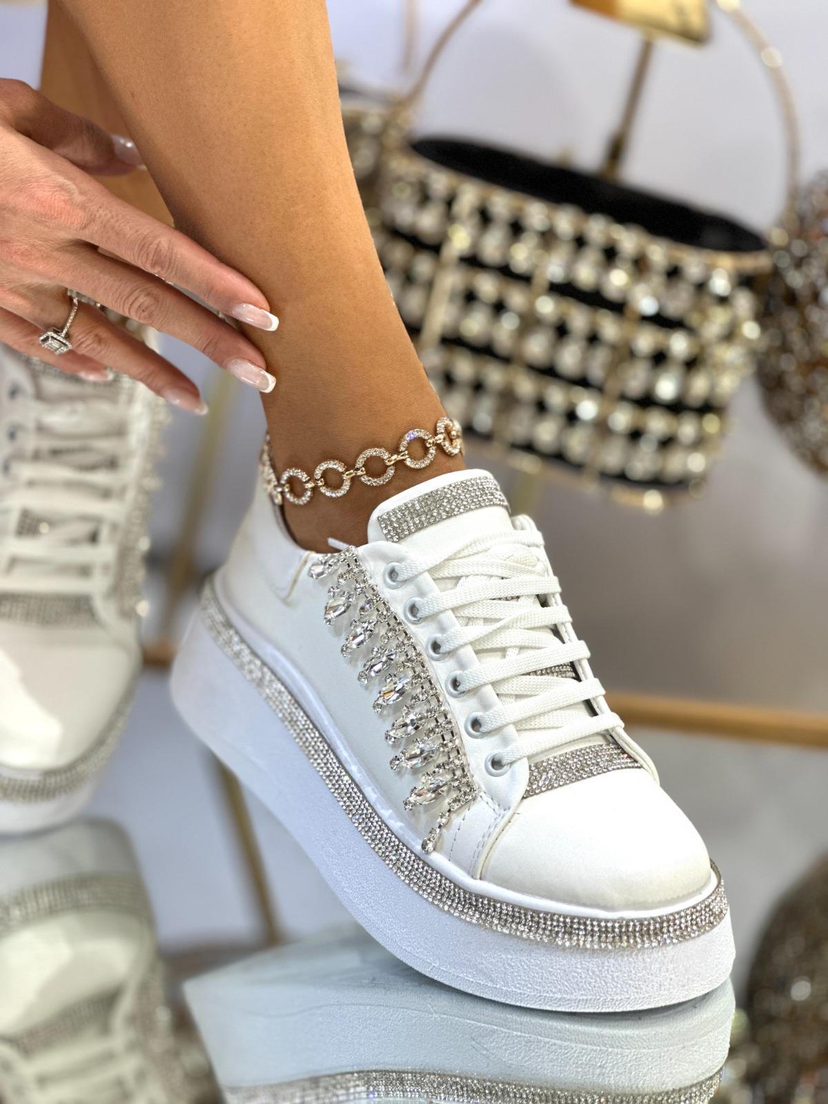 Tayana Kristal Taşlı Özel Tasarım Spor Ayakkabı Beyaz - WOMAN SHOES