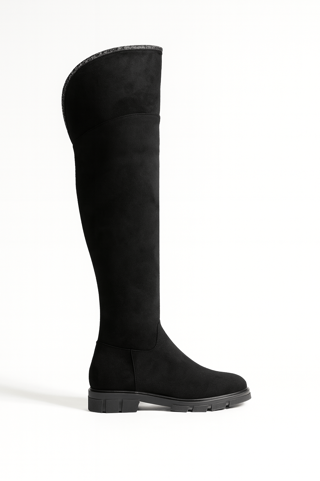 Tuya Diz Üstü Uzun Çizme Siyah - Düz Çizme